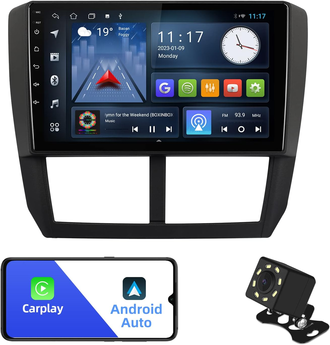 Android 10 Double Din Car Stereo for Subaru Forester 2008-2012 Impreza 2008-2011 with 9 Inch Touch Screen Built-In Wireless Carplay Radio/Android Auto/Gps/Bluetooth/Fm/Aux-In/Steering Wheel Control