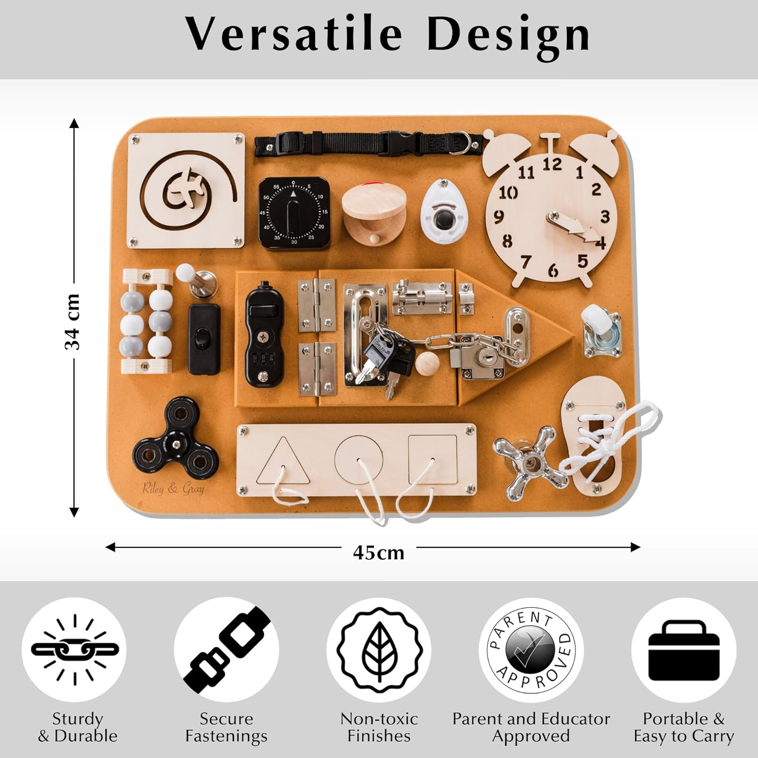 Riley & Gray Montessori Toys for Toddlers, Busy Board for Toddlers 1-3, Learning & Education Toys, Sensory Board, Fidget, Toddler Toys, Sensory, Baby, Montessori Busy Board image number 5