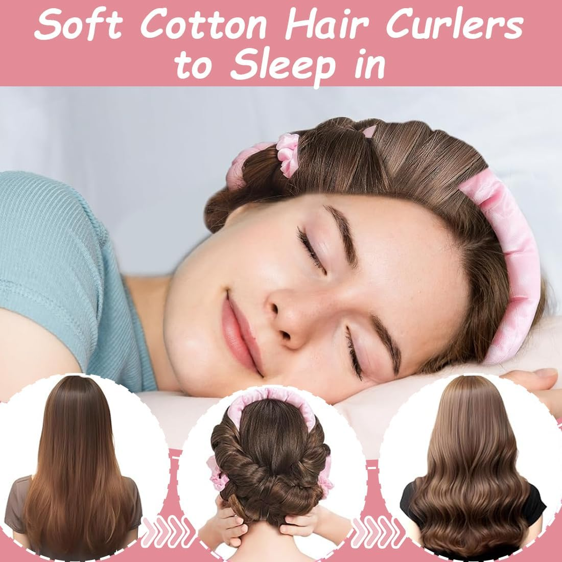 Heatless Small Curling Rods Headband, Non-Slip Heatless Curls, Curls without Heat, Hair Curler DIY Hair Curling Band Hairstyle Set for Long Medium Hair, Pink image number 3