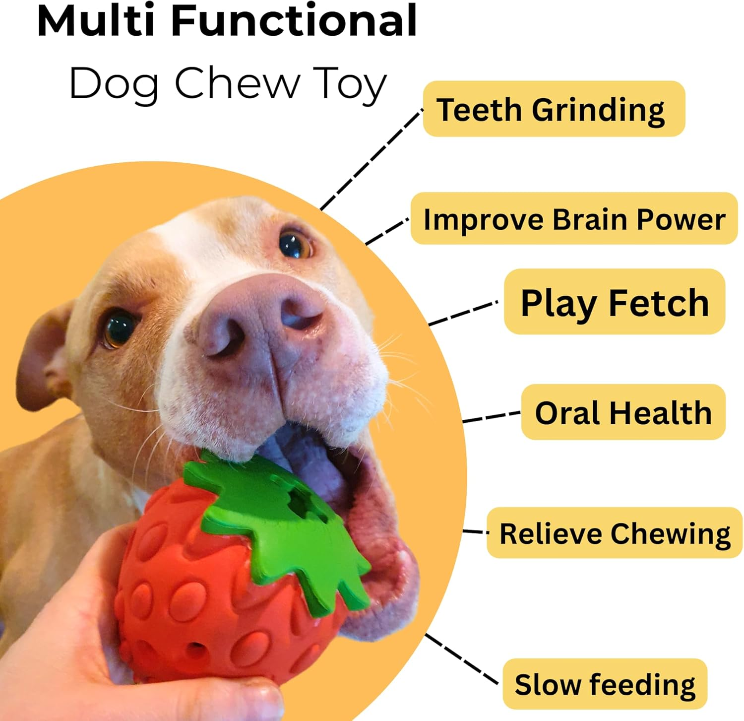 Dog Chew Toy,Strawberry Tuggy, Tough Durable,Interactive Dog Toys, Food & Treat Puzzle Slow Feeder Dispenser, IQ Mental Stimulation & Enrichment, Boredom Buster Ball Small Meduium Large Breed
