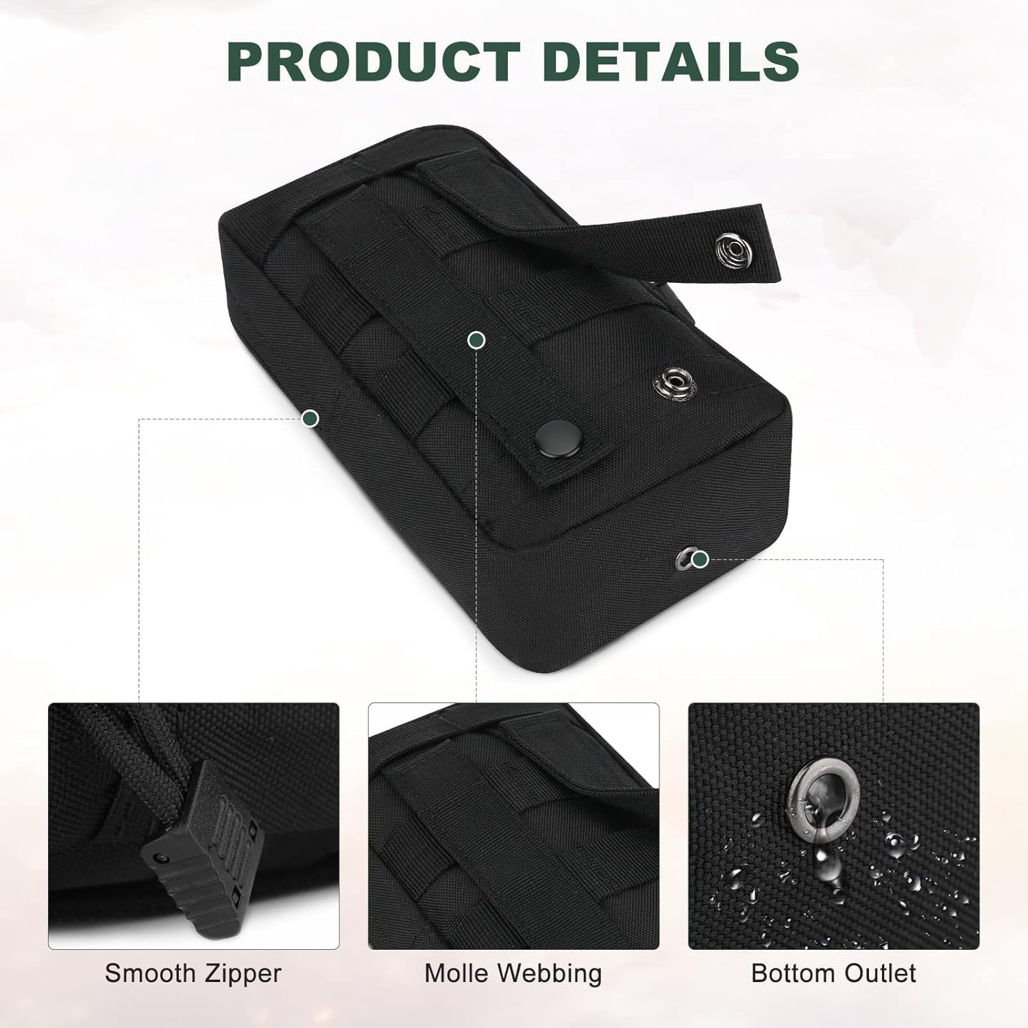 2 Pcs Tactical Molle Pouch, Multi-Function Portable EDC Gadget Waist Bag Small Tactical Belt Bag for Camping Hiking Trekking, Black, Classic image number 3