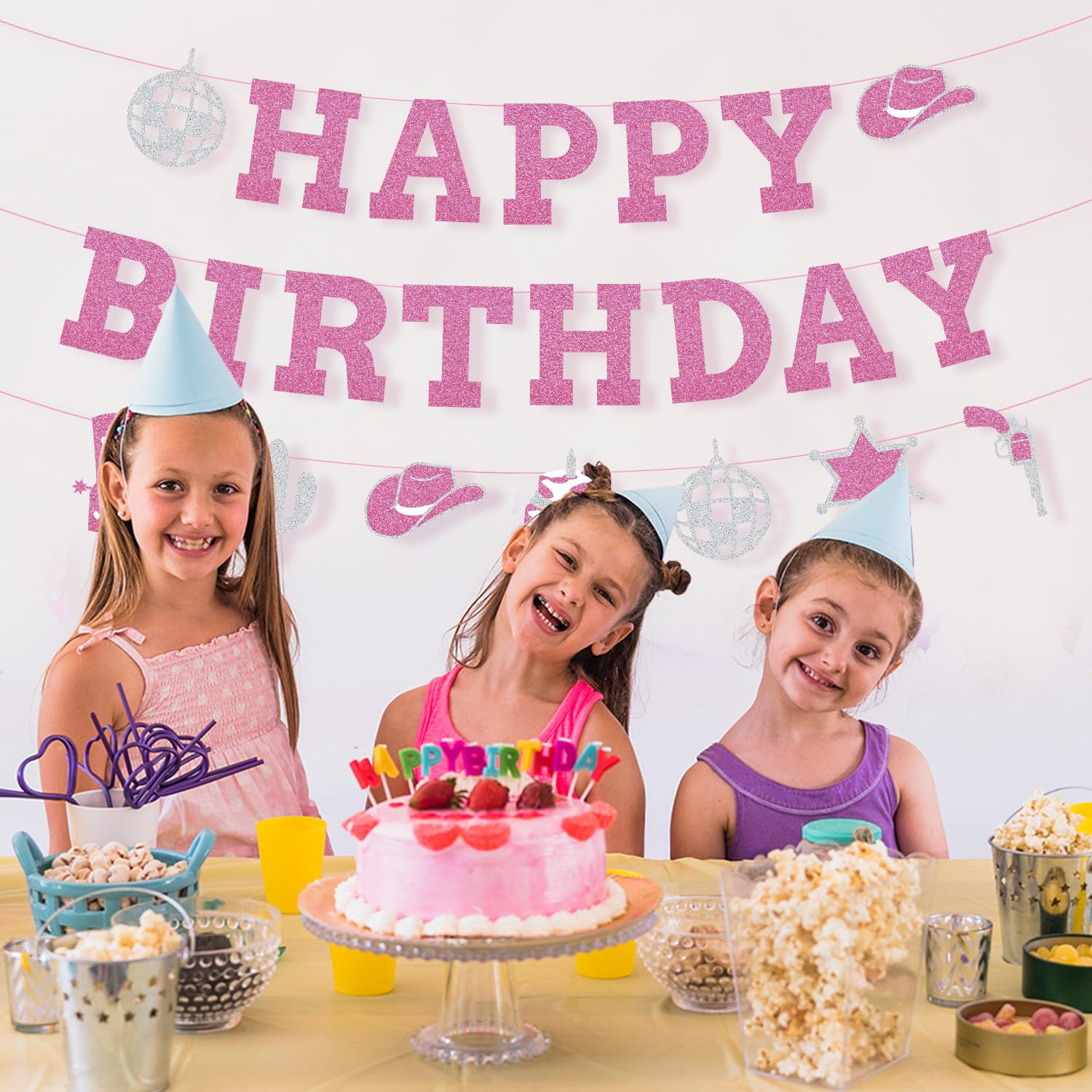 Western Cowgirl Happy Birthday Banner, Glitter Cowgirl Birthday Banner Disco Cowgirl Happy Birthday Banner Easy to Use Perfect Birthday Celebration Decorations image number 4