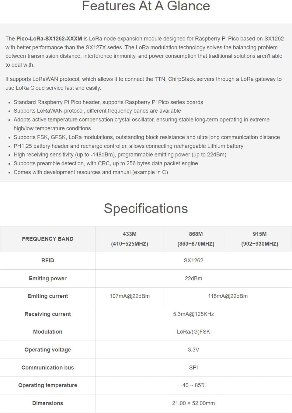 Waveshare X1262 Lora Node Module for Raspberry Pi Pico Supports Lorawan Protocol EU868 Band image number 1