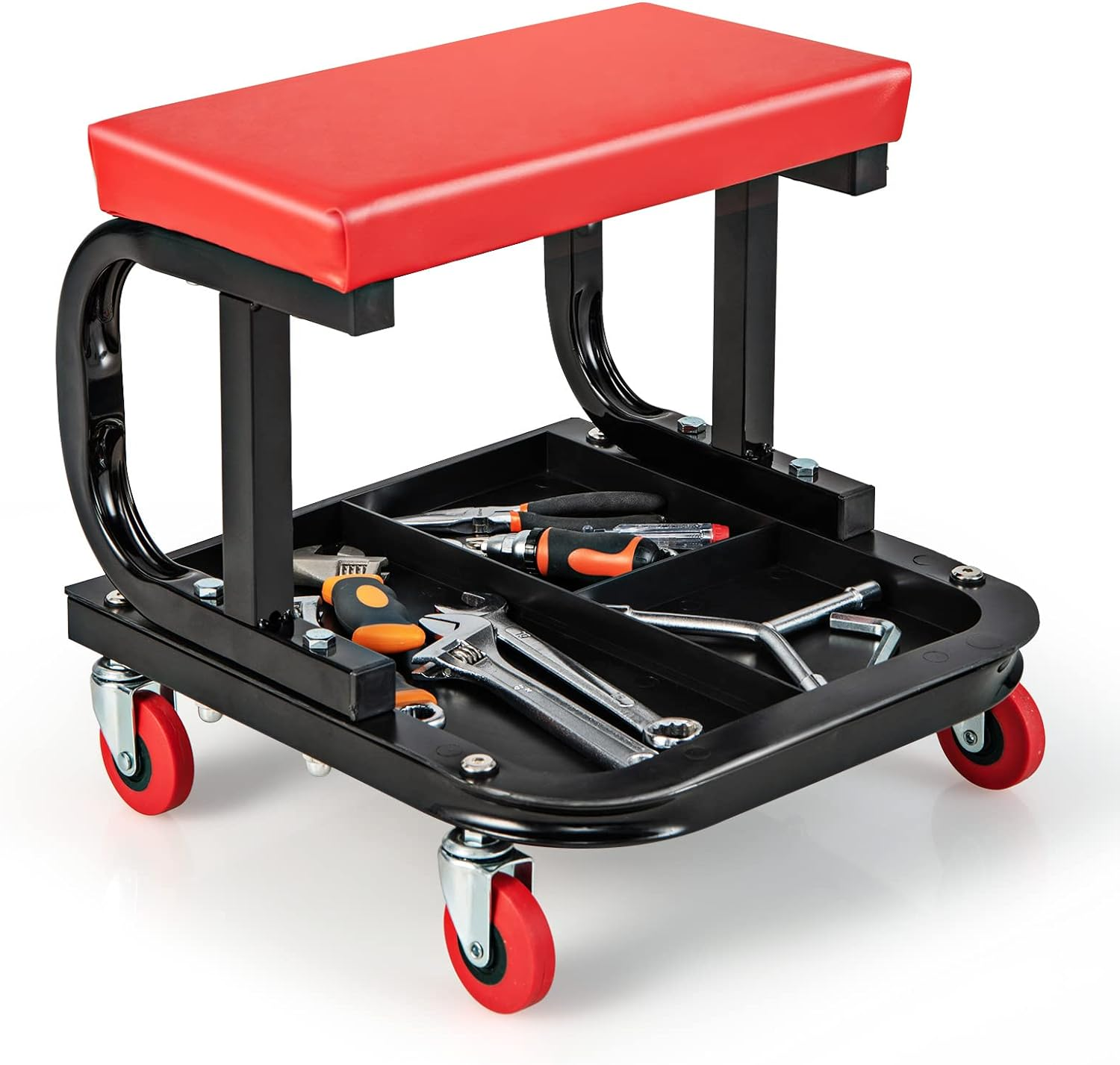 Costway Rolling Creeper, Garage/Shop Seat, Soft Padded Mechanic Seat with Tool Tray Storage, Rolling Creeper Seat with 4 Universal Casters, 150 Kg Capacity image number 5