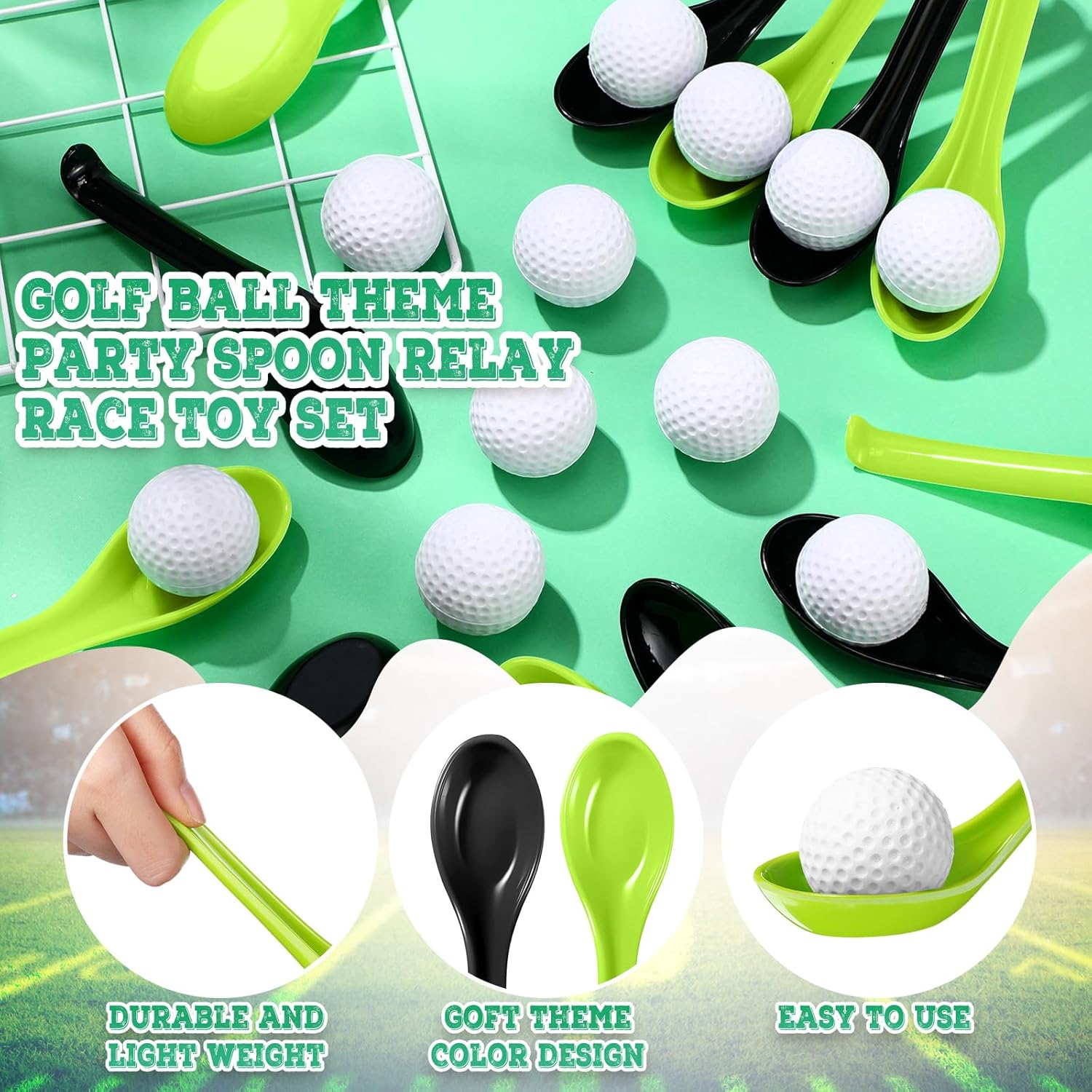 Pullcrease 12 Pack Golf Theme Party Spoon Relay Race Toy Set for Teens Adults, Mini Foam Golf Ball and Spoon Race Game for Sports School Birthday Party Indoor Outdoor Supplies Favors image number 5