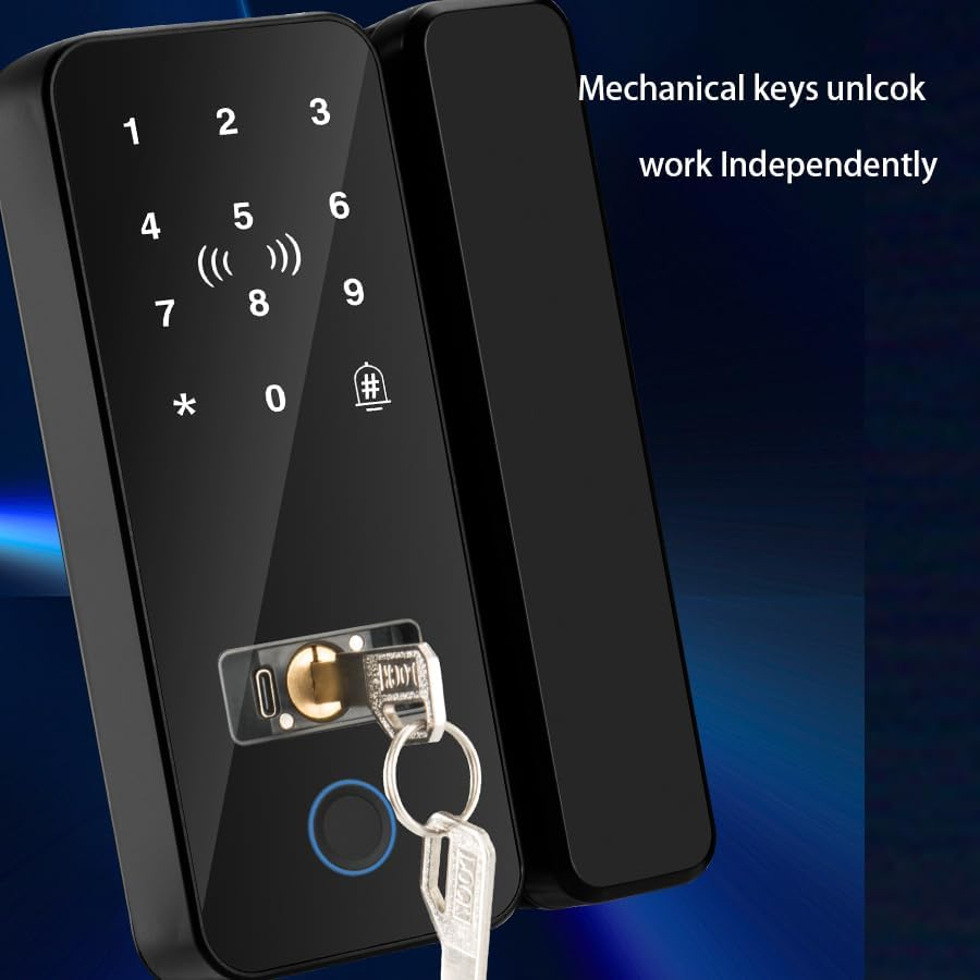 Uantii Smart Glass Door Lock Tuya Bluetooth Electronic Fingerprint Glass Door Lock for Office Glass Door,Sliding Door; App,Card,Passcode,Remote Control and Keys Unlock