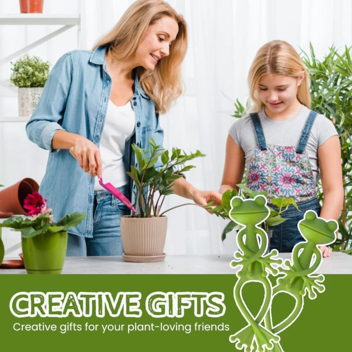 Frog Plant Stand, Green Cute Frog Clip Flowerpot Climbing, Plant Holder Flower Pot Hugger Decorations (5Pcs) image number 1