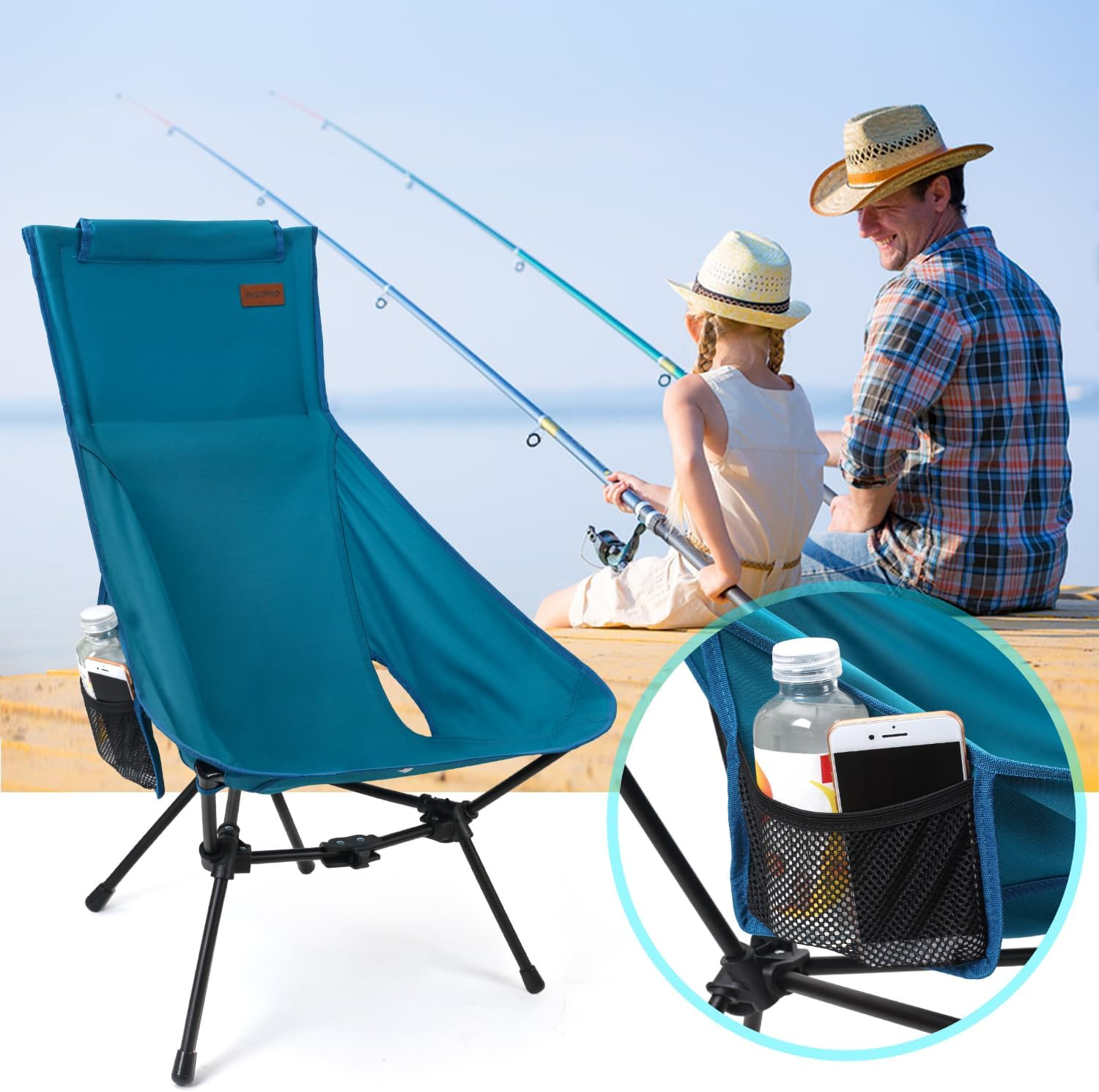 RISEPRO Upgraded Outdoor Camping Chair Portable Lightweight High Back Folding Camp Chairs with Sturdy Triangular Structure & 2-Sided Pocket for Outdoor Backpacking Hiking Travel Picnic Fishing DC image number 2