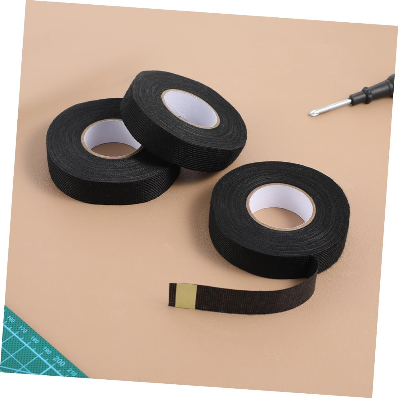 High Temperature Resistant Cloth Tape for Automotive Wiring Harnesses 2 Rolls 15Mm X 15M Noise Damping and Insulation Black Fabric Adhesive Tape image number 4