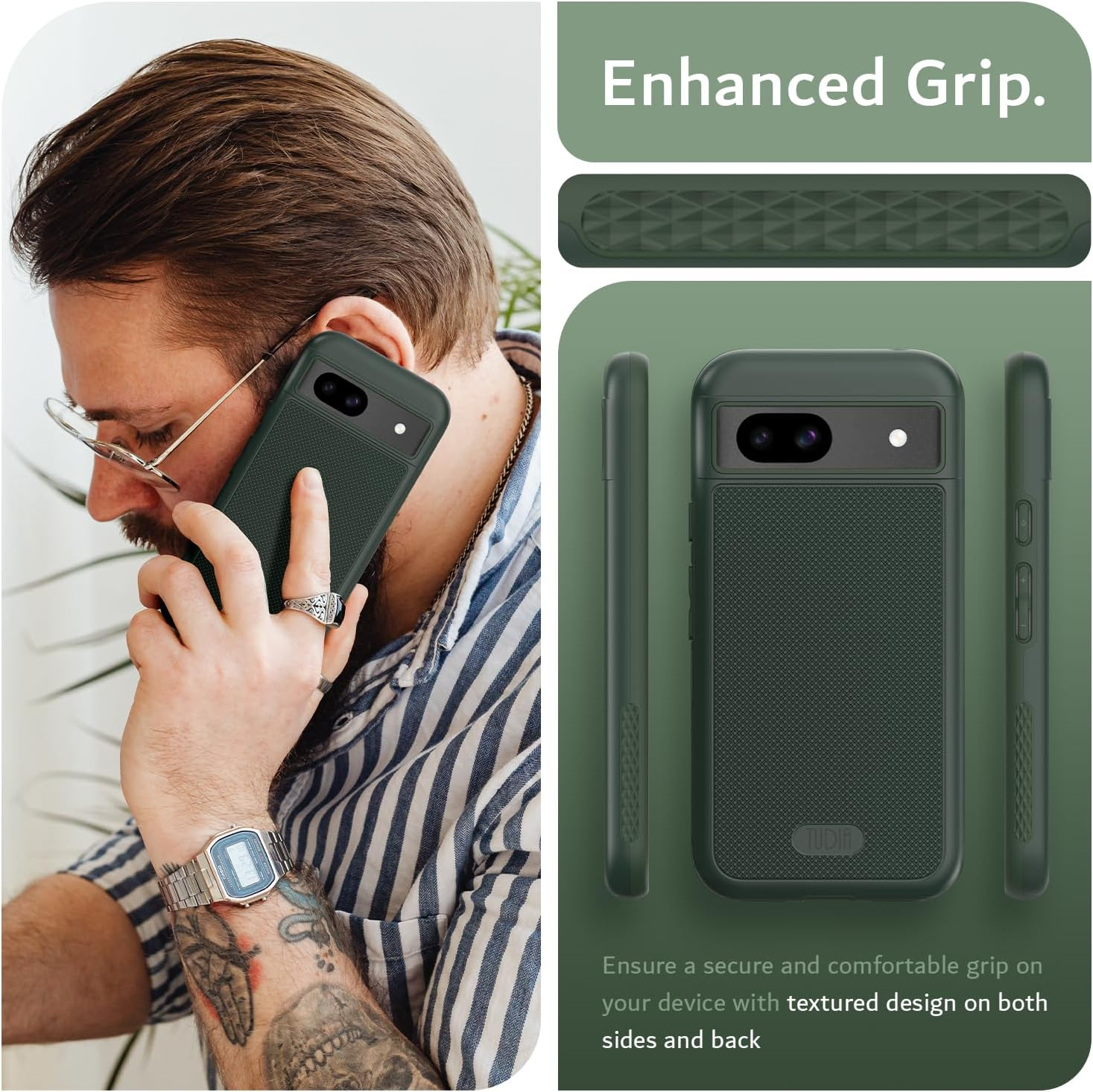 TUDIA Dualshield Grip Designed for Google Pixel 8A Case (2024), [Mergegrip] Military Grade Dual Layer Shockproof Slim Tough Non-Slip Heavy Duty Protective Phone Case Cover (Pine Green) image number 2