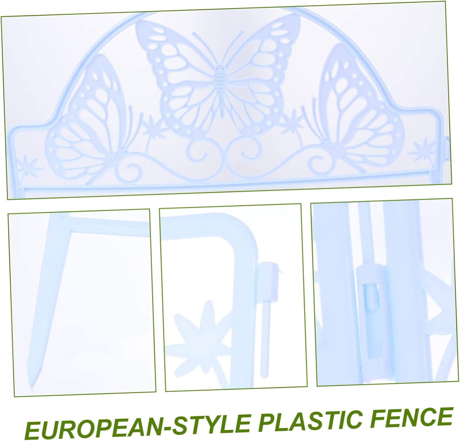 Parliky Plastic Garden Fence Panels 4PCS White Ground-Inserted Decorative Edging European Style Fence Ornament for Courtyard Lawn Flowerbeds Outdoor Landscape Border image number 2