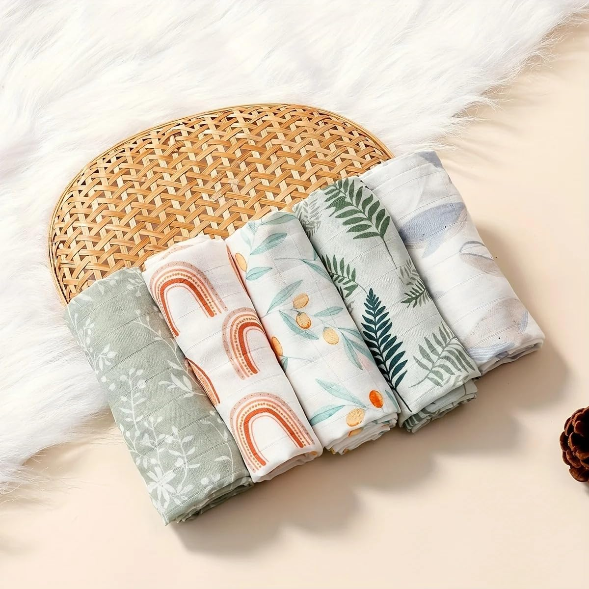 Hemasa 60X60Cm Muslin Square Towels Set for Baby-5Pcs Soft Bamboo Cotton Gauze Wipes for Face and Bath Newborn Bibs (Color 7)