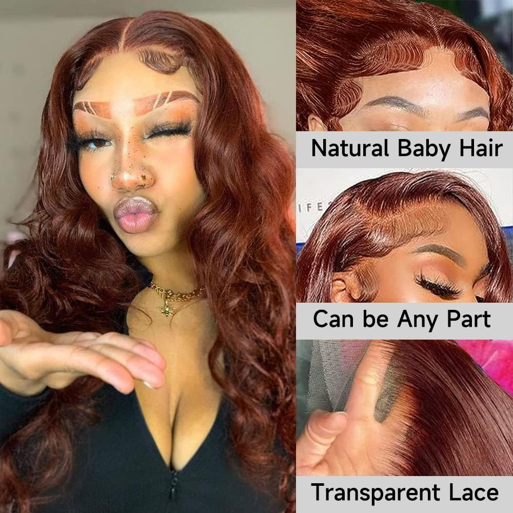 Keabalo Reddish Brown Lace Front Wigs Human Hair Pre Plucked with Baby Hair 13X4 Body Wave Colored Wigs for Women 150% Density HD Lace Frontal Wigs Human Hair 22 Inch image number 1