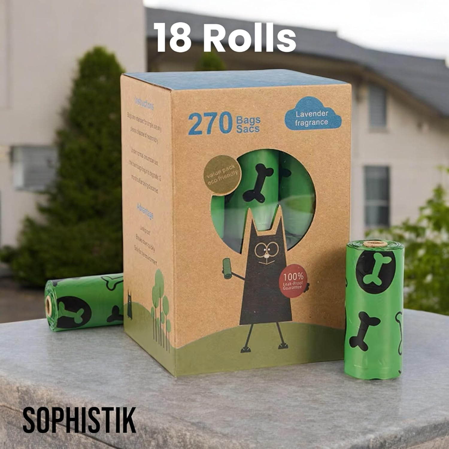 Eco-Friendly 18 Rolls Dog Waste Bags - 270 Biodegradable and Compostable Bags, Recycled Packaging, Leak-Proof & Tear-Resistant, Sophistik Pet Cleanup Essentials image number 3