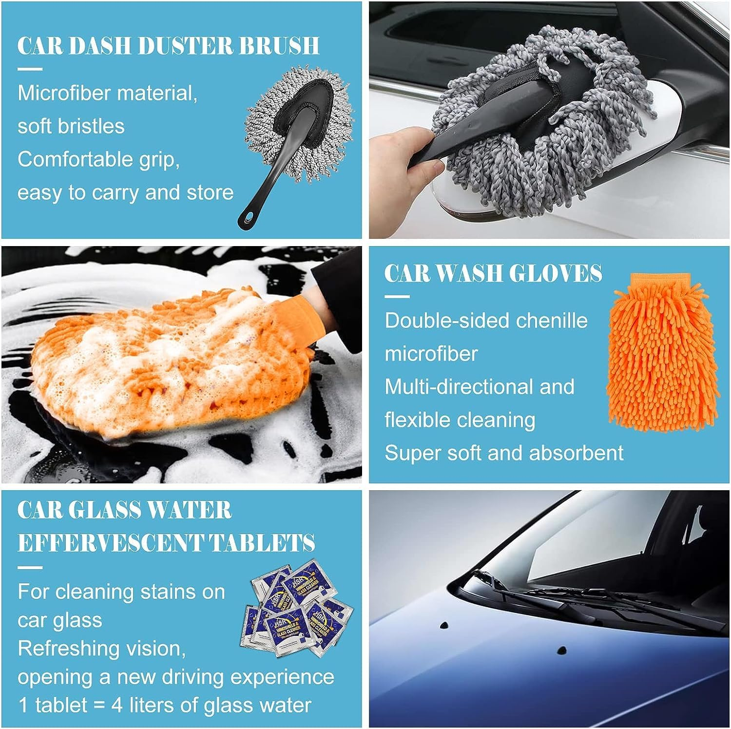 30 Pcs Car Cleaning Kit Interior Detailing Brush Kit, Car Detailing Drill Brush Set with Cleaning Gel, Microfiber Towels and Wax Sponge, for Car Interior Exterior Cleaning, Dashboard, Wheel