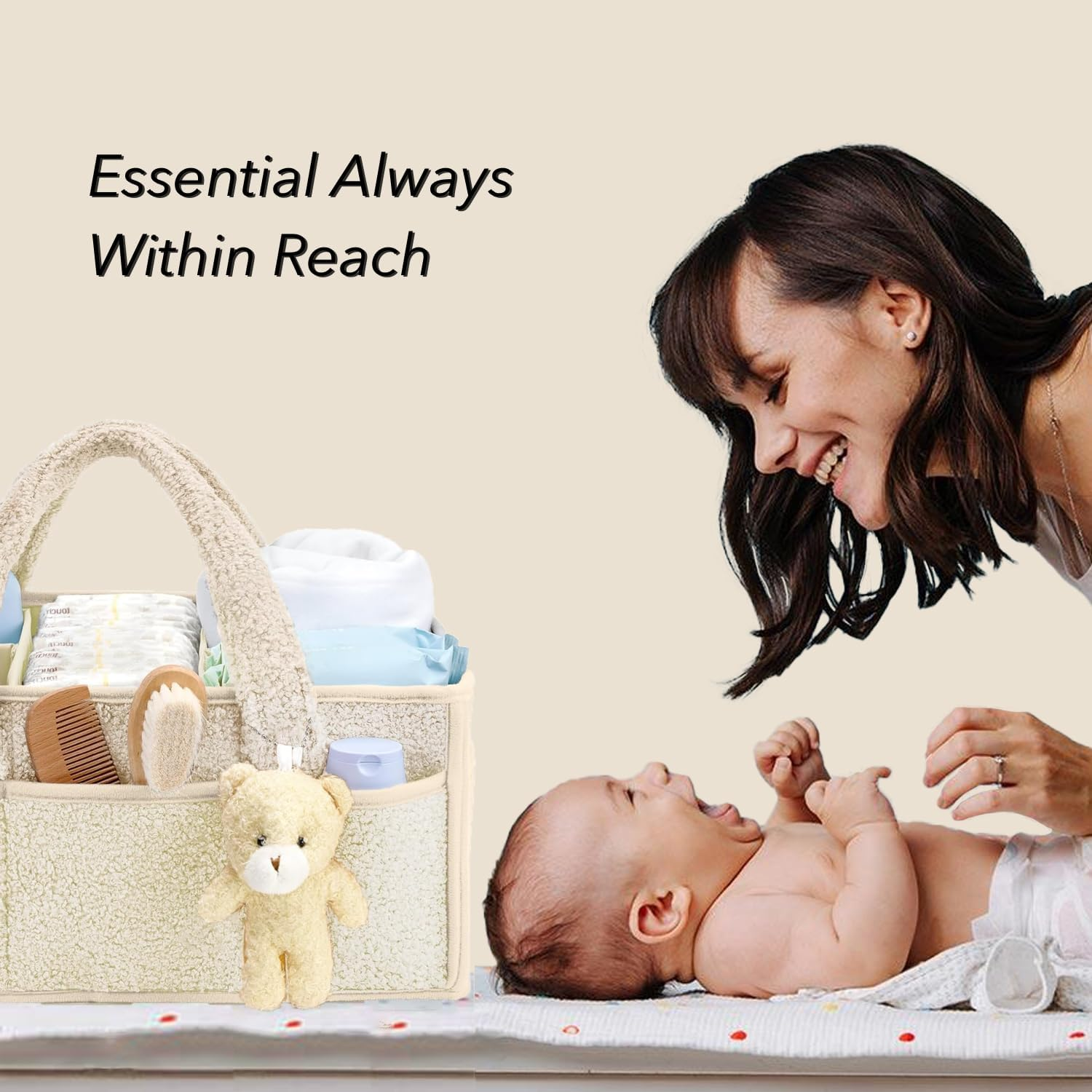 HJB VISSO Baby Diaper Caddy Organizer, Nappy Caddy Storage Basket for Wipes, Portable Nursery Diaper Organizer (Ivory White) image number 2