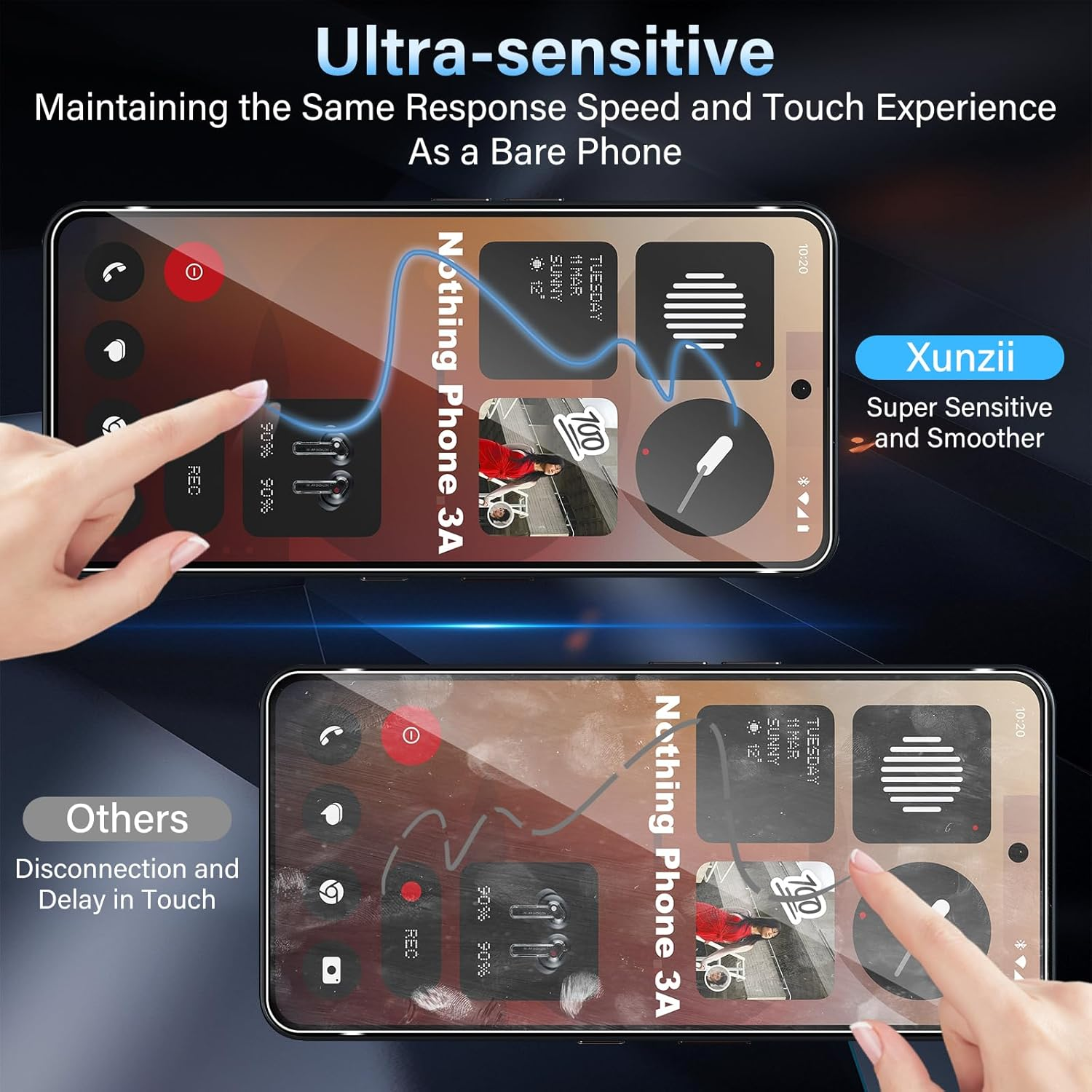 Xunzii Screen Protector for Nothing Phone 3A 5G for Tempered Glass with Camera Protection [2+2 Pieces], 0.33 Mm Ultra Clear Film, 9H Hardness Screen Protector, Anti-Bubble Tempered Glass Film image number 4