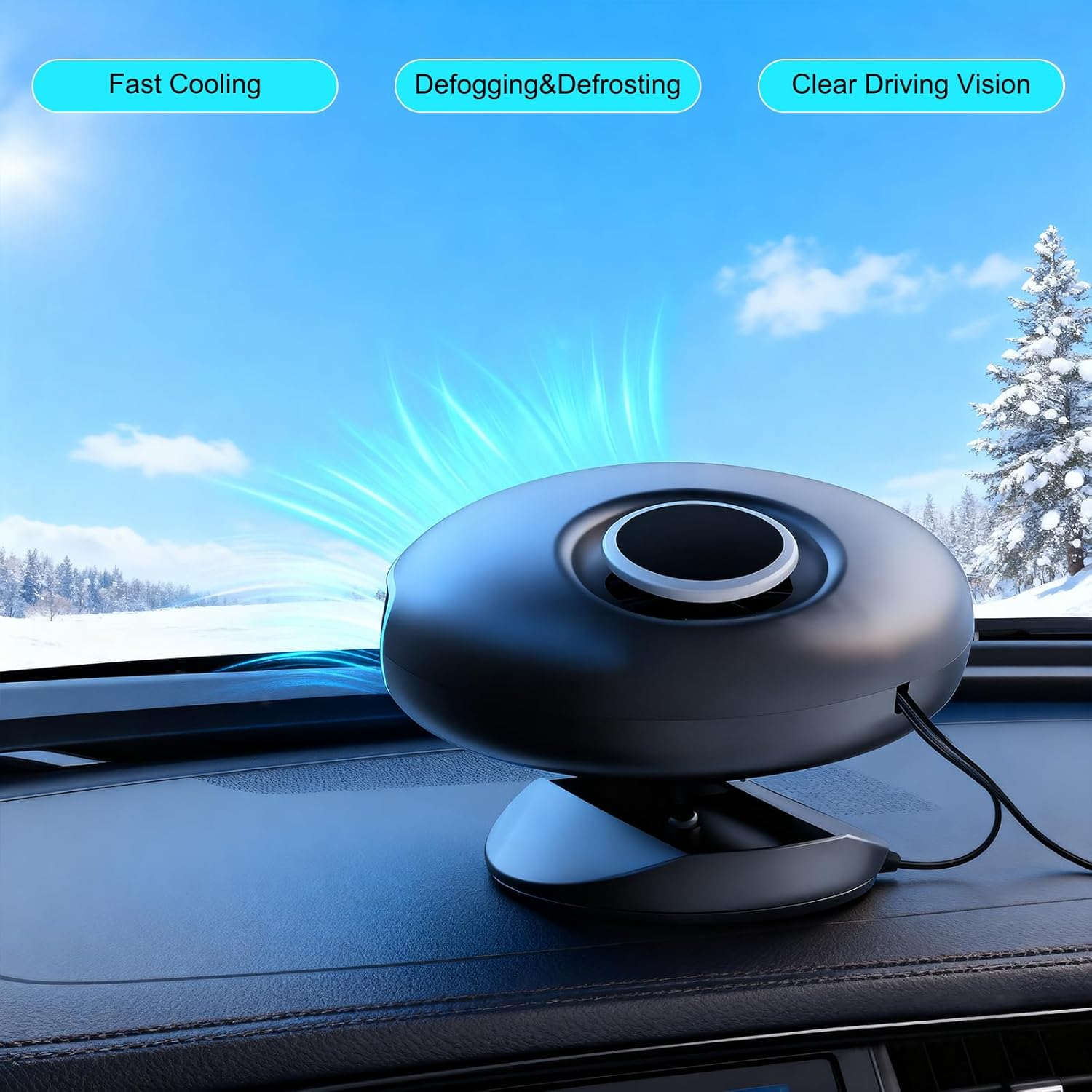 B-Qtech Car Cooling Fan 12V, Portable Car Cooling/Heating Fan 2 in 1, Car Windscreen Defogger Defroster Anti-Fog, 360&deg; Adjustable Low Noise for Vehicles