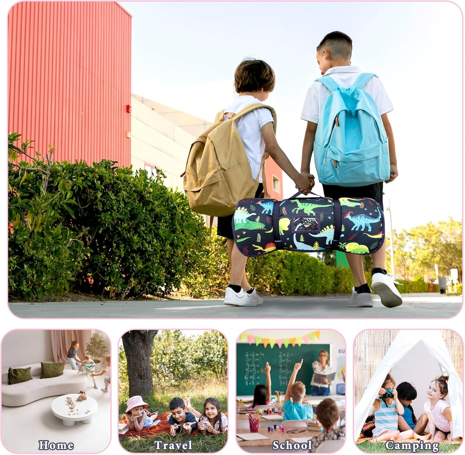 Toddler Nap Mat for Preschool, Thicken Kids Sleeping Mats with Removable Pillow and Blanket for Boys Girls, 140 X 60 Cm Extra Large Daycare Nap Mat(Dinosaur) image number 2