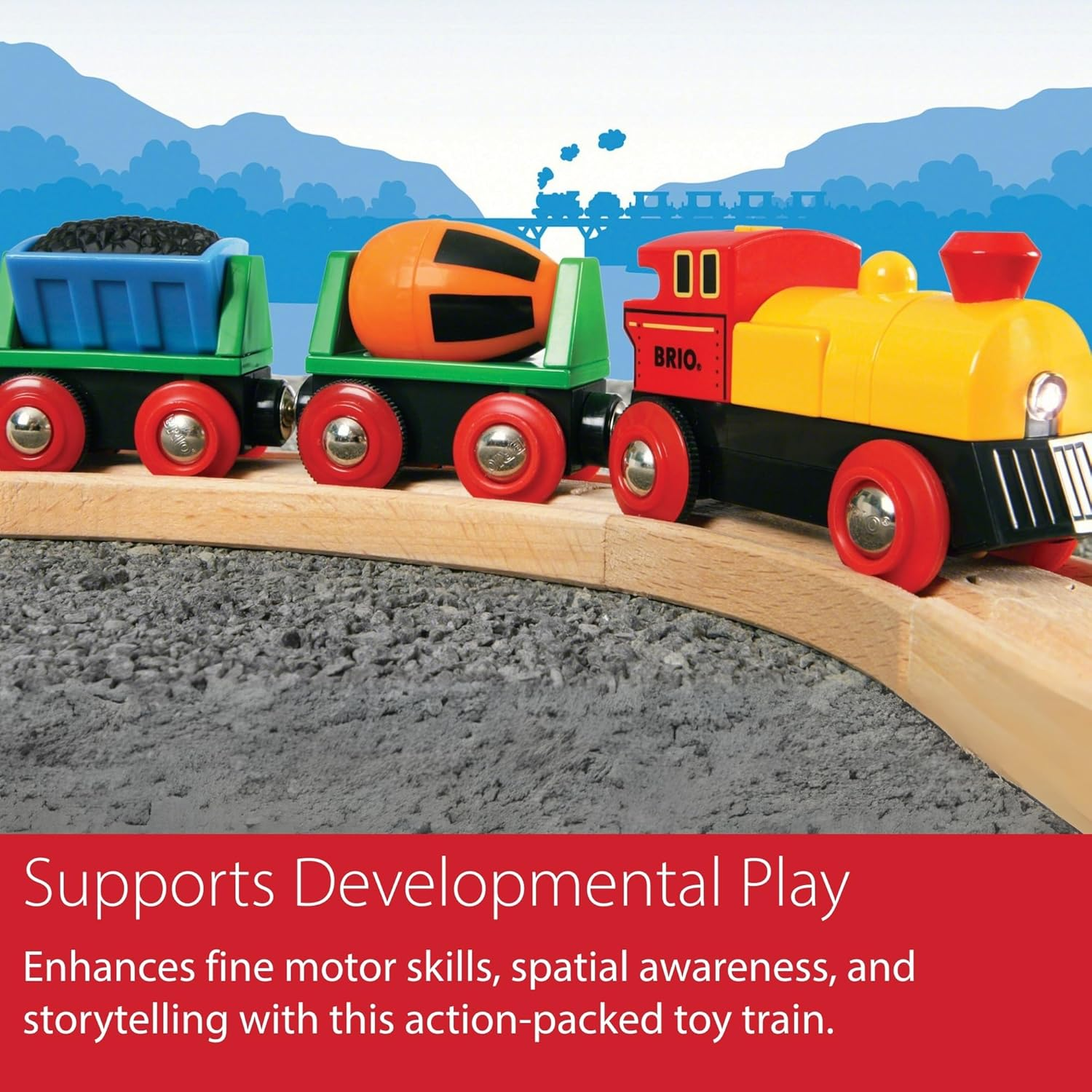 BRIO World 33319 Battery Operated Action Train &ndash; Wooden Train Engine with Motorised Movement, Compatible with BRIO Railway Sets for Kids 3+ Years image number 4