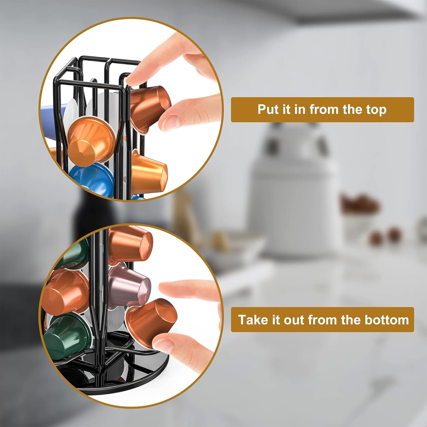 Yeanifeana Coffee Pod Holder for Original Pods, 40 Capsule Rotating Organizer, Space-Saving Black Storage Rack with Compact Design & Quick Access image number 1