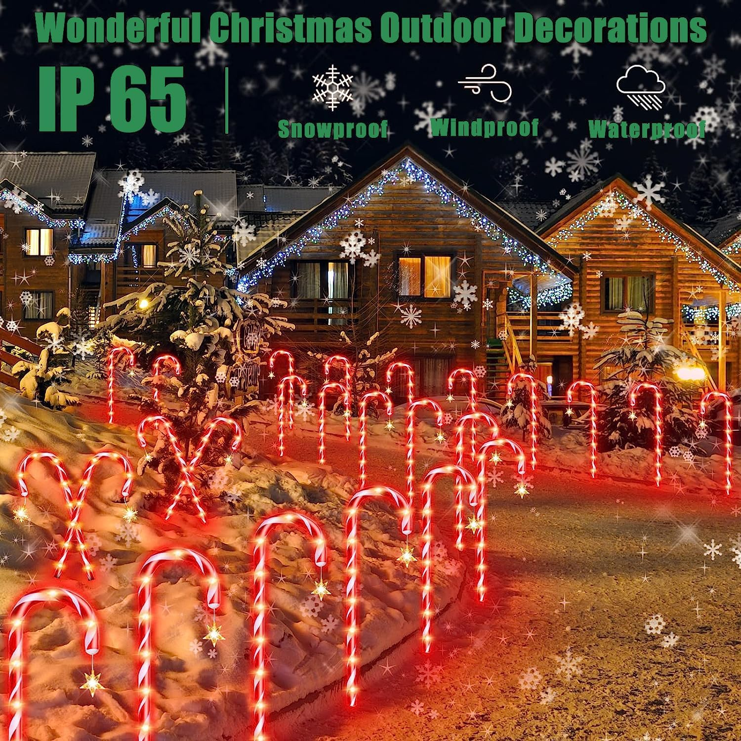 YUTONG 12 Pack Christmas Decorations Outdoor Solar Candy Cane Lights, Upgraded Solar Pathway Markers Lights with Star,8Modes Outdoor Christmas Decorations for Walkway, Garden, Lawn, Yard (12) image number 2