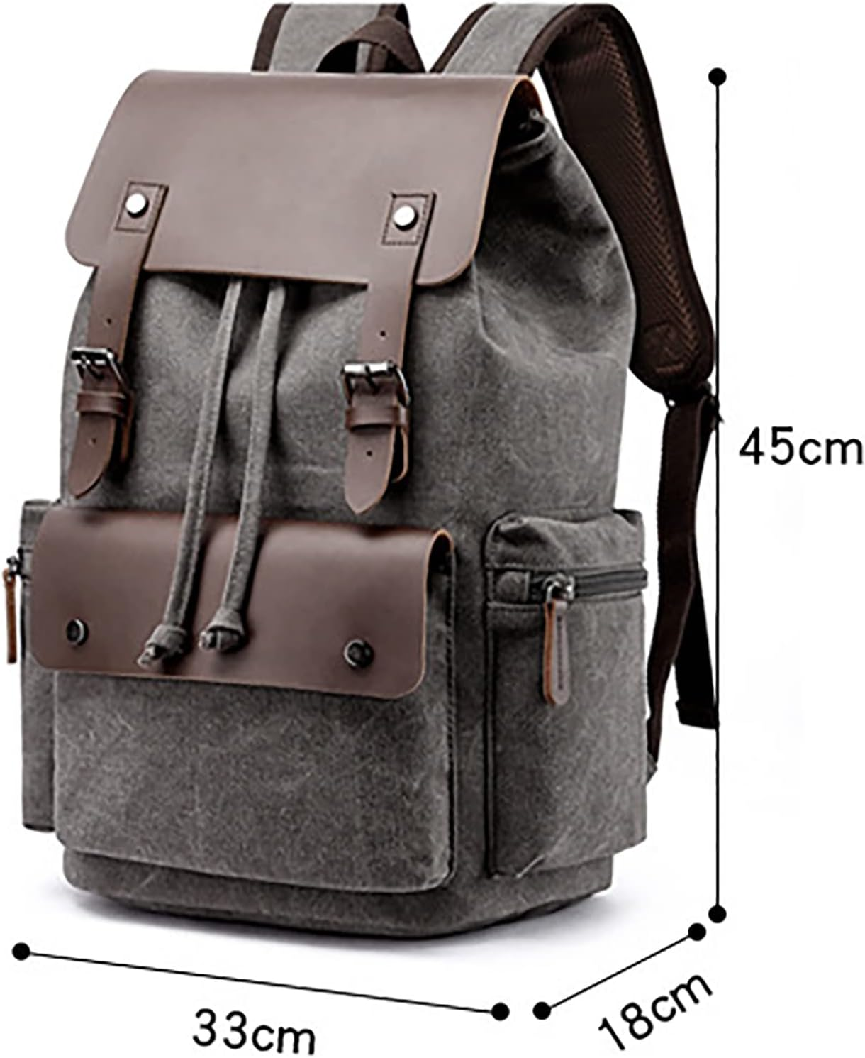 Leather Laptop Backpack, Casual Canvas Campus School Rucksack with 15.6 Inch Laptop Compartment Brown image number 2