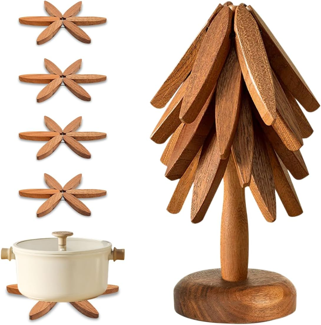 Miss Rui Wooden Trivets for Hot Dishes Set of 4 Tree Shaped Coasters for Table and Kitchen Counter, Walnut Tree Mats for Pot Bowl Pan Coffee image number 4