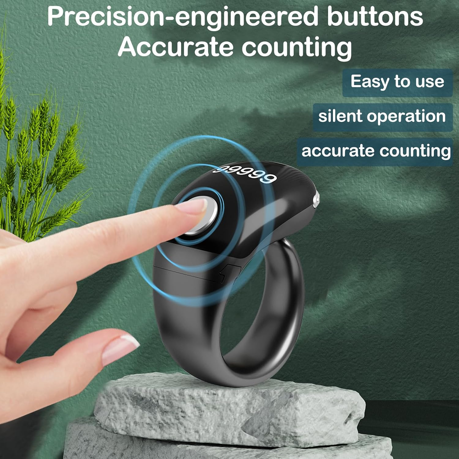 YUENTOEN Smart Ring Counter, Tasbih Finger Counter, Digital Finger Rings Counter with OLED Screen, Adjustable 18Mm/20Mm/22Mm Ring Holder Counter for Prayer Time Reminde, Black image number 5