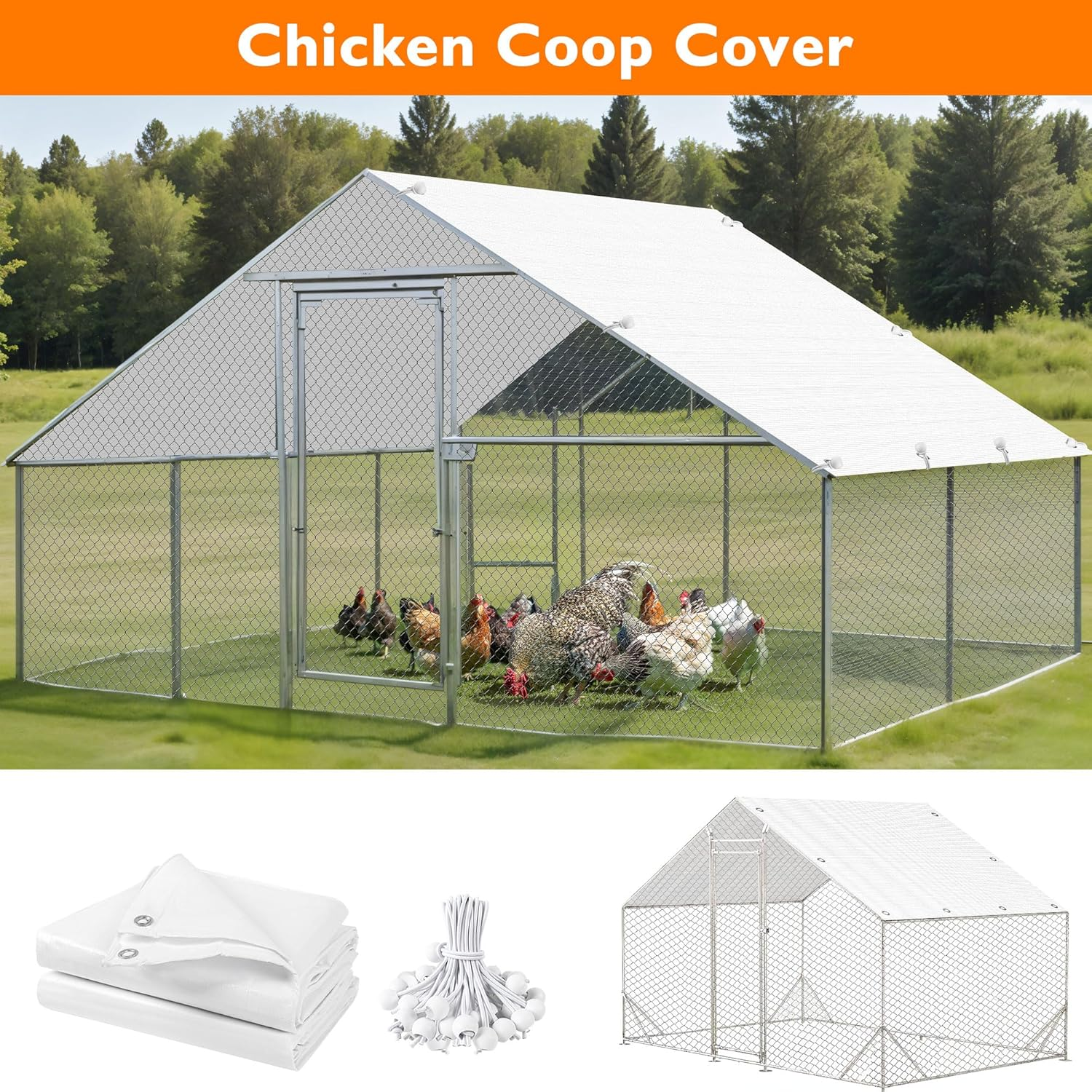 Chicken Coop Cover,11.48 * 6.23 FT Cover for Chicken Run Large Metal Chicken Coop Pen image number 5