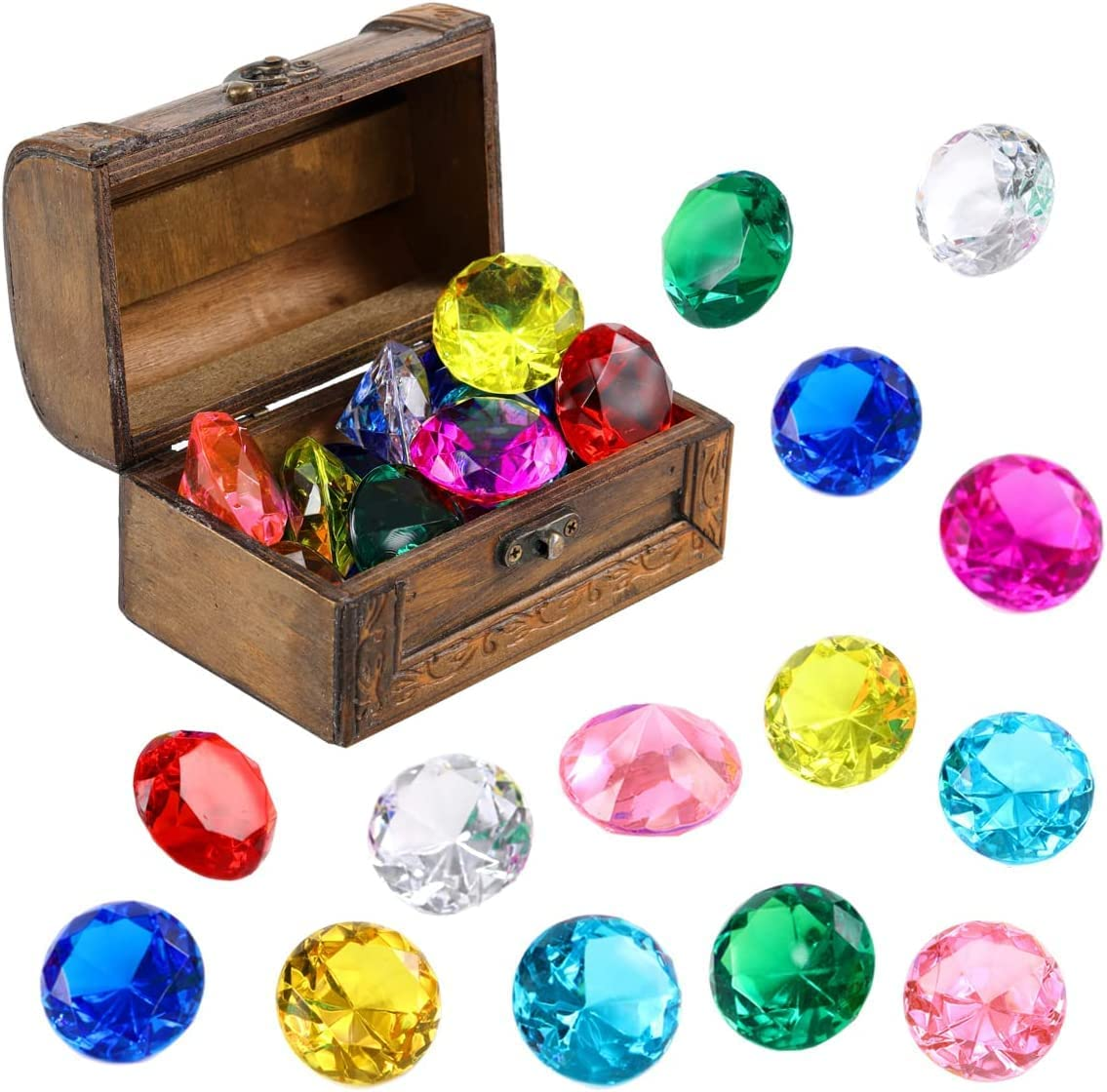 Diving Gem Pool Toy 15 Big Colorful Diamonds Set with Big Treasure Chest Pirate Box Underwater Gem Diving Toys Set Dive Throw Toy Set Swimming Training Gift Toy for Summer Swimming Pool Party Supplies image number 5