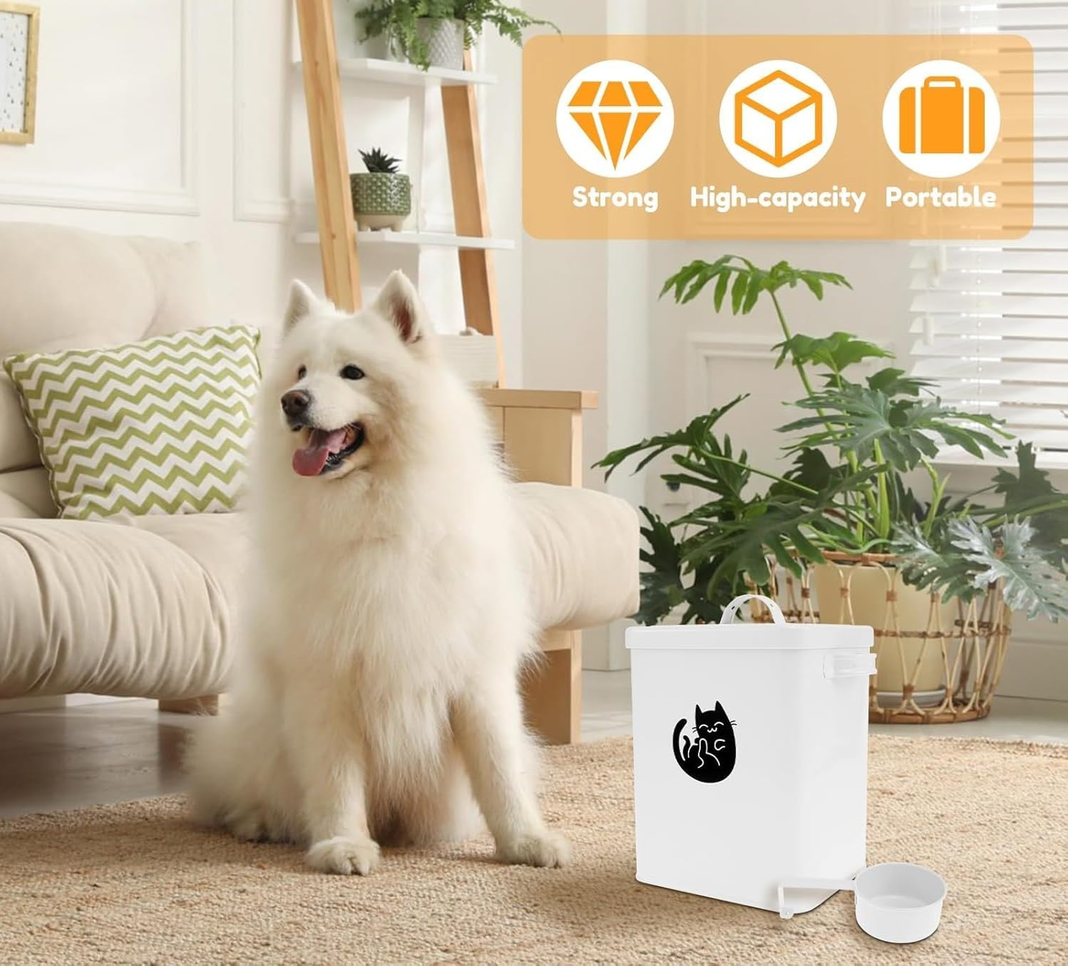 WADY Cat Food Container, Large Capacity Cat Food Storage Container, Airtight Pet Food Organizer for Cats & Dogs, Airtight Dog Food Storage Container (White) image number 5