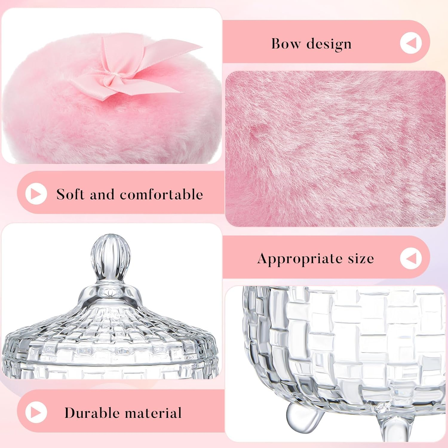 DUOMIAO 3 Pcs Large Body Powder Puff and Container Powder Container with Puff Powder Puff Crystal Container Soft Washable Reusable Velour Face Body Glitter Powder Puff Wet Dry Makeup (Transparent) image number 3
