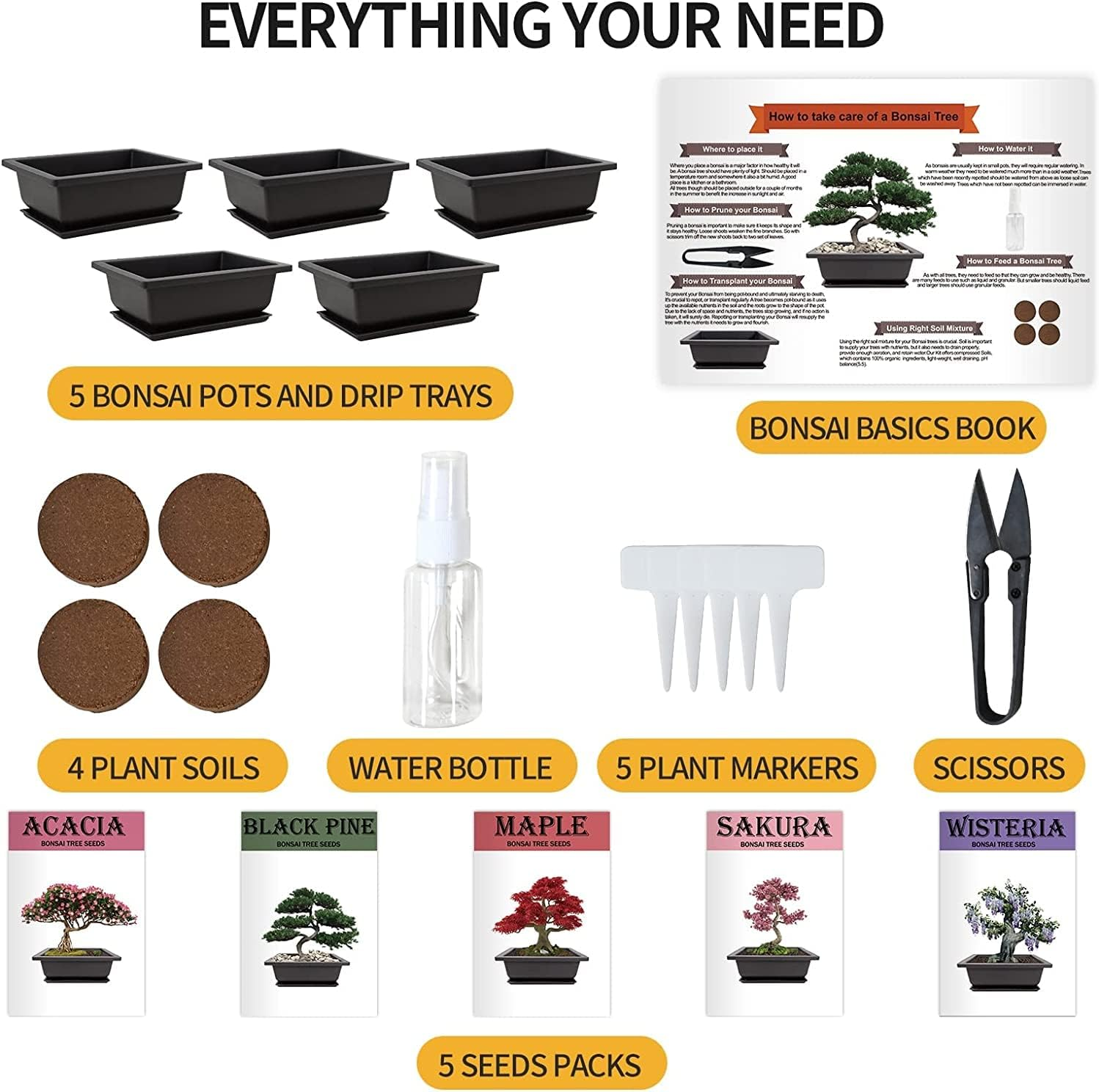 Meekear Bonsai Tree Kit with Complete Plant Growing Tools,Grow in Pot Indoor Bonsai Tree Starter Kit,Home Gardening DIY Gift for Adult (Growing into Acacia,Wisteria,Sakura,Red Maple,Black Pine),Green image number 3