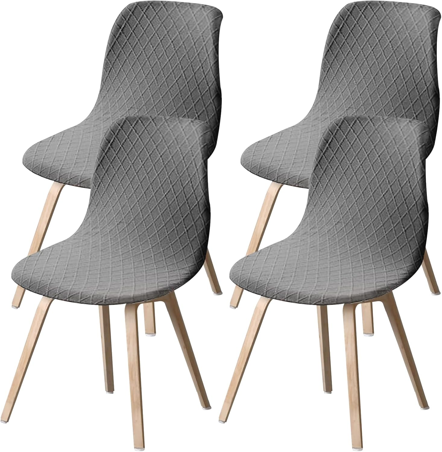 4PCS Dining Room Chair Covers, Minimalist Shell Chair Slipcovers, Elastic round Back Seat Covers, Easy to Install Arm-Less Seat Slipcover Ideal for Living Room Kitchen(Grey)