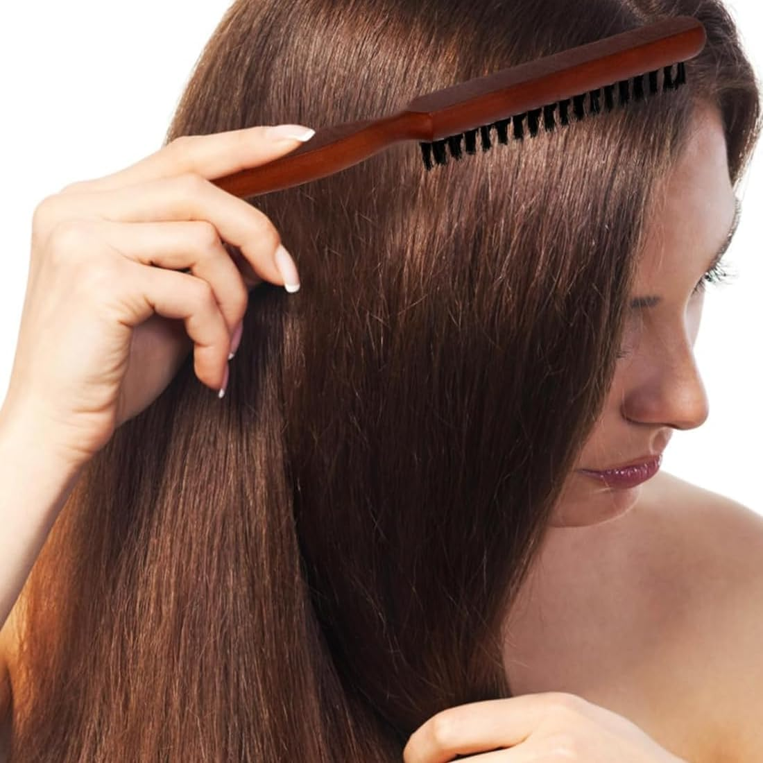 MUNZE Sleek Bun Brush Teasing Hair Brush Boar Bristle Hair Brush Tail Comb, Hair Brushes with Boar Bristles Soft Natural Bristles for Hair and Beard Styling image number 2