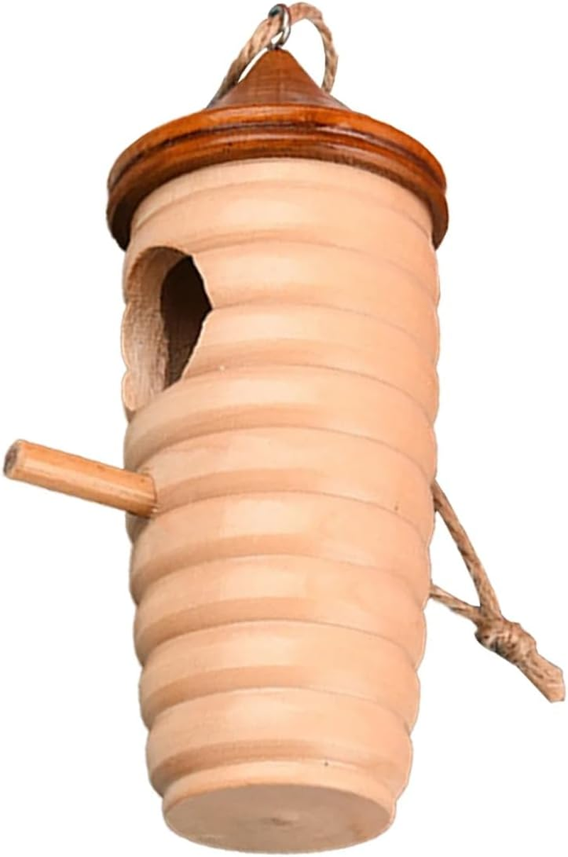 AIMALL Hummingbird Nesting House Set, Handcrafted Wooden Bird Cages with Feeder, Decorative Home and Garden Ornaments