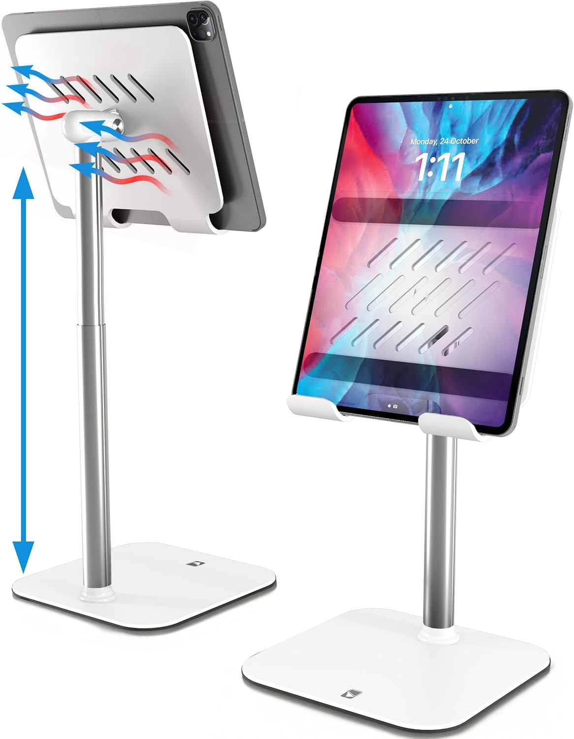 Cooper Tabholder, 7-10" Height Adjustable Tablet Stand, Premium Ipad Stand for Desk, 270&deg; Tilt Portable Monitor Holder for 15.6-17" Displays, for All Ipad, Kindle, Surface, Samsung Tablets (White)