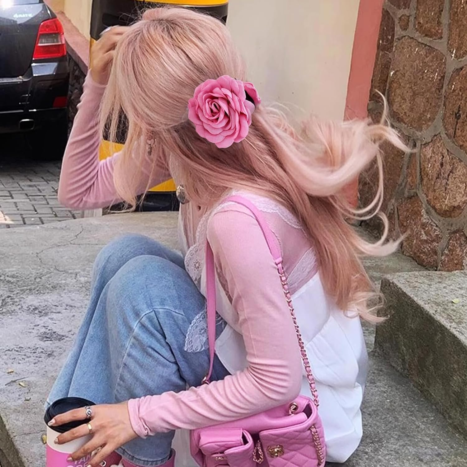 ASOMI 2 Pack Large Hair Clips with Hawaiian Roses Floral Hair Clips for Women and Girls, Thin Hair, Blooming Rose Claw Clips, Non-Slip (Rose Red, Red) image number 1