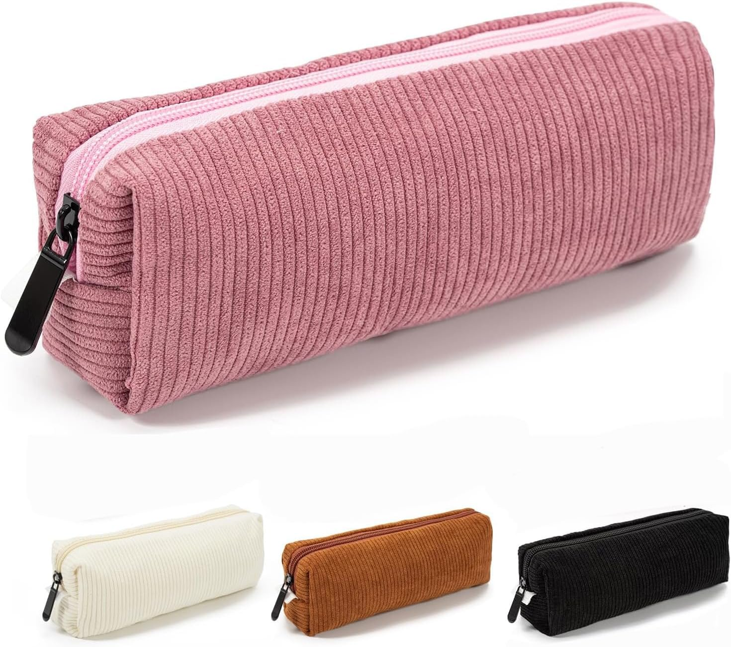 Pencil Case,Small Portable Corduroyfabric Pen Holder Storage Bag for Home School Office,Makeup Pouch Cosmetic Bag Office Stationery Organizer for Girls Boys Kids Adult (Pink) image number 2