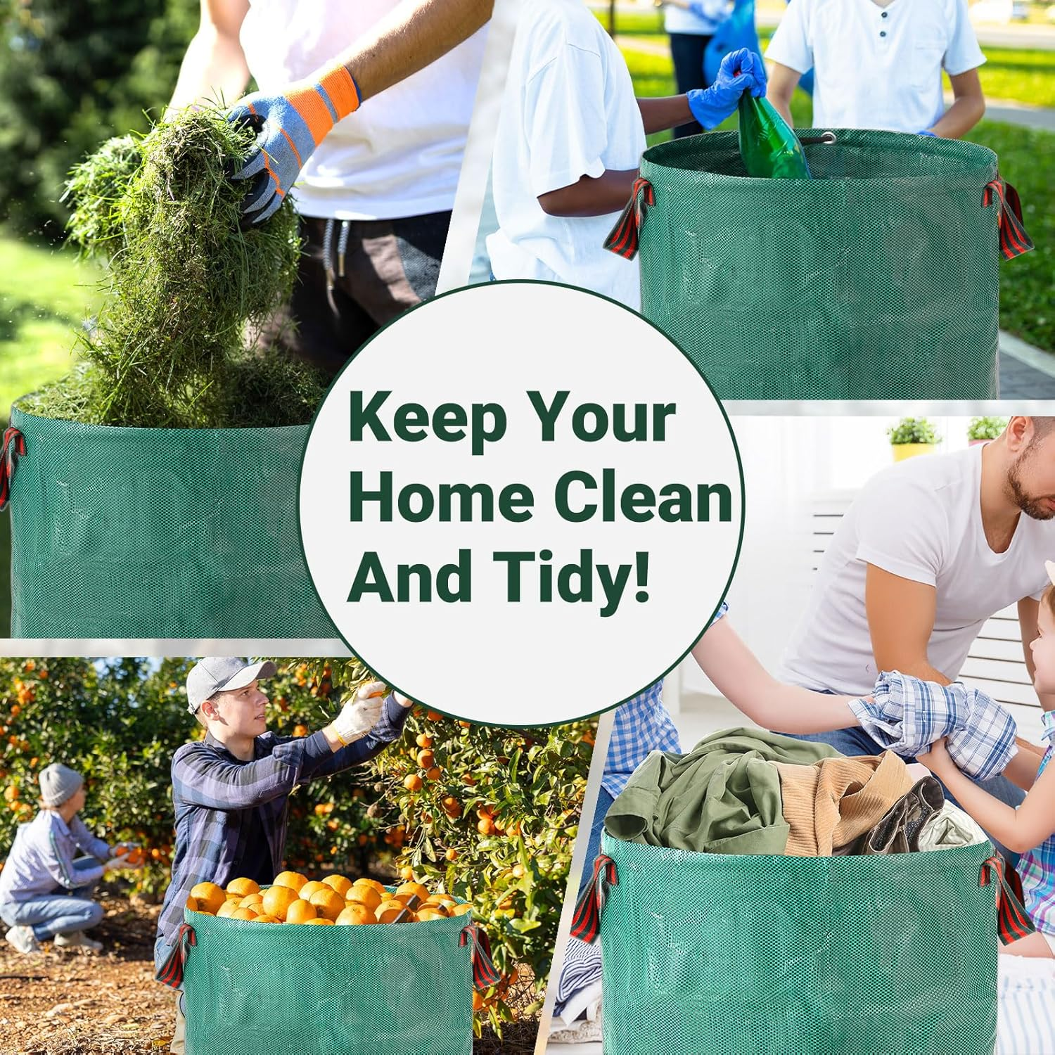 Velway Garden 2 X 272L Garden Waste Bags - Reusable Garden Bags with Handles - Industrial Fabric for Leaves Rubbish Rubble - Waterproof Garden Rubbish Bags image number 6