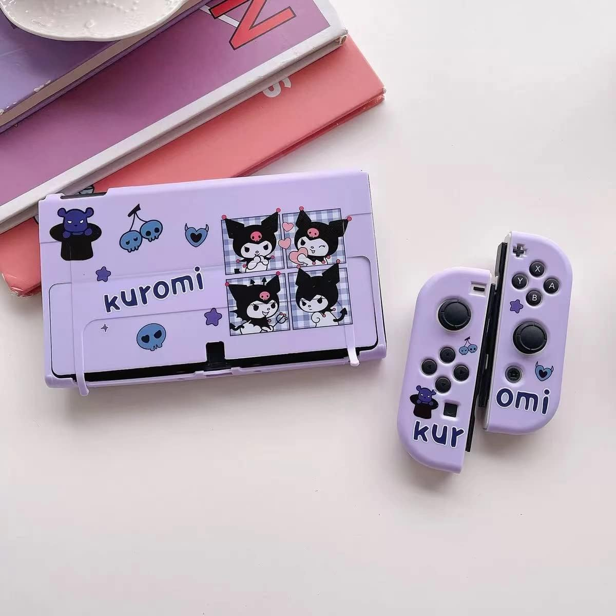 Cute Kuromi Case Compatible with Nintendo Switch OLED, Dockable Case Cover, Ergonomic Soft TPU Grip Case for Joycon, Sparkle Skin Set image number 5