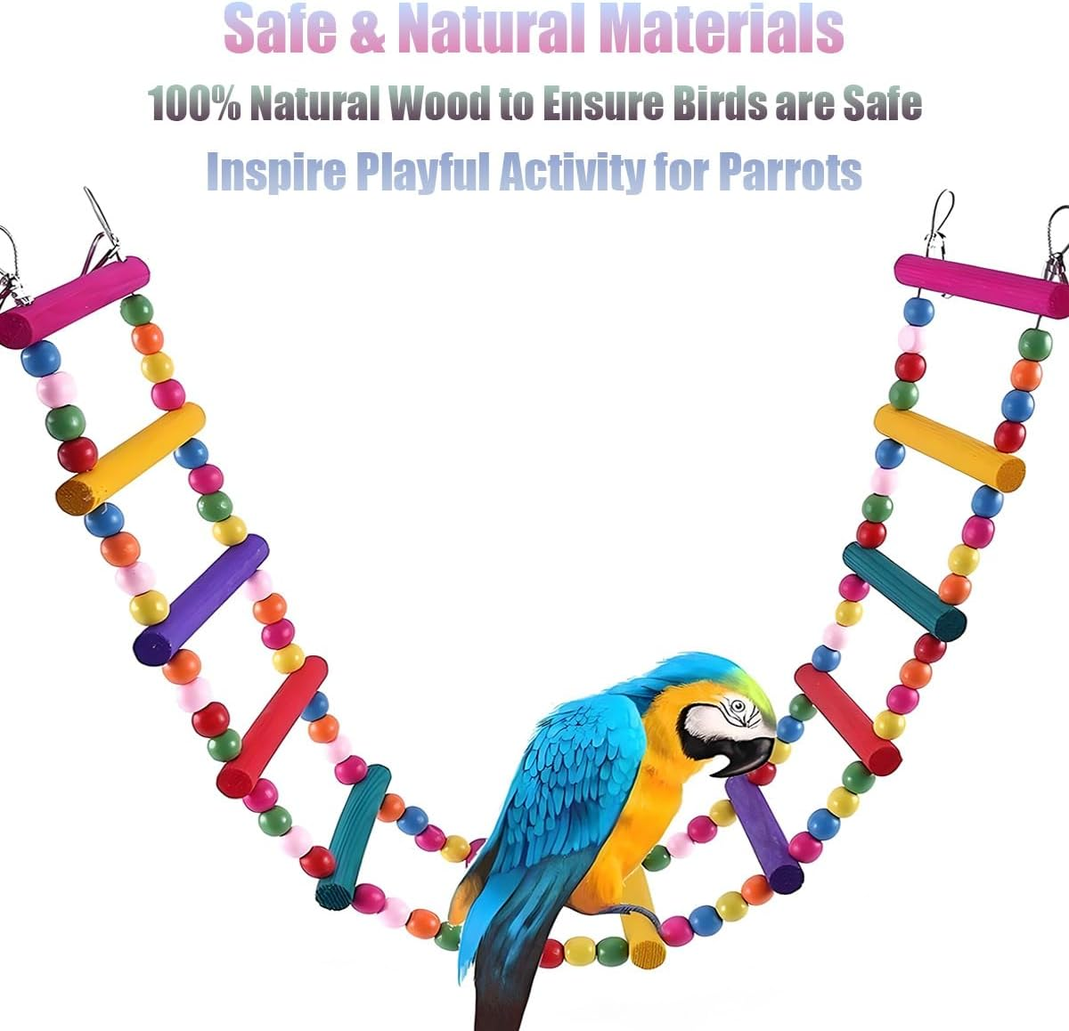 Bird Toys for Parrots Parrot Bridge, Swing Toys, and Ladders for Macaws, African Greys, Budgies, Cockatiels & Parakeets - Wooden Bird Ladder and Swing Toys for Play and Training (45Inch - 18 Ladders) - 10Inch- 4 Ladders image number 5