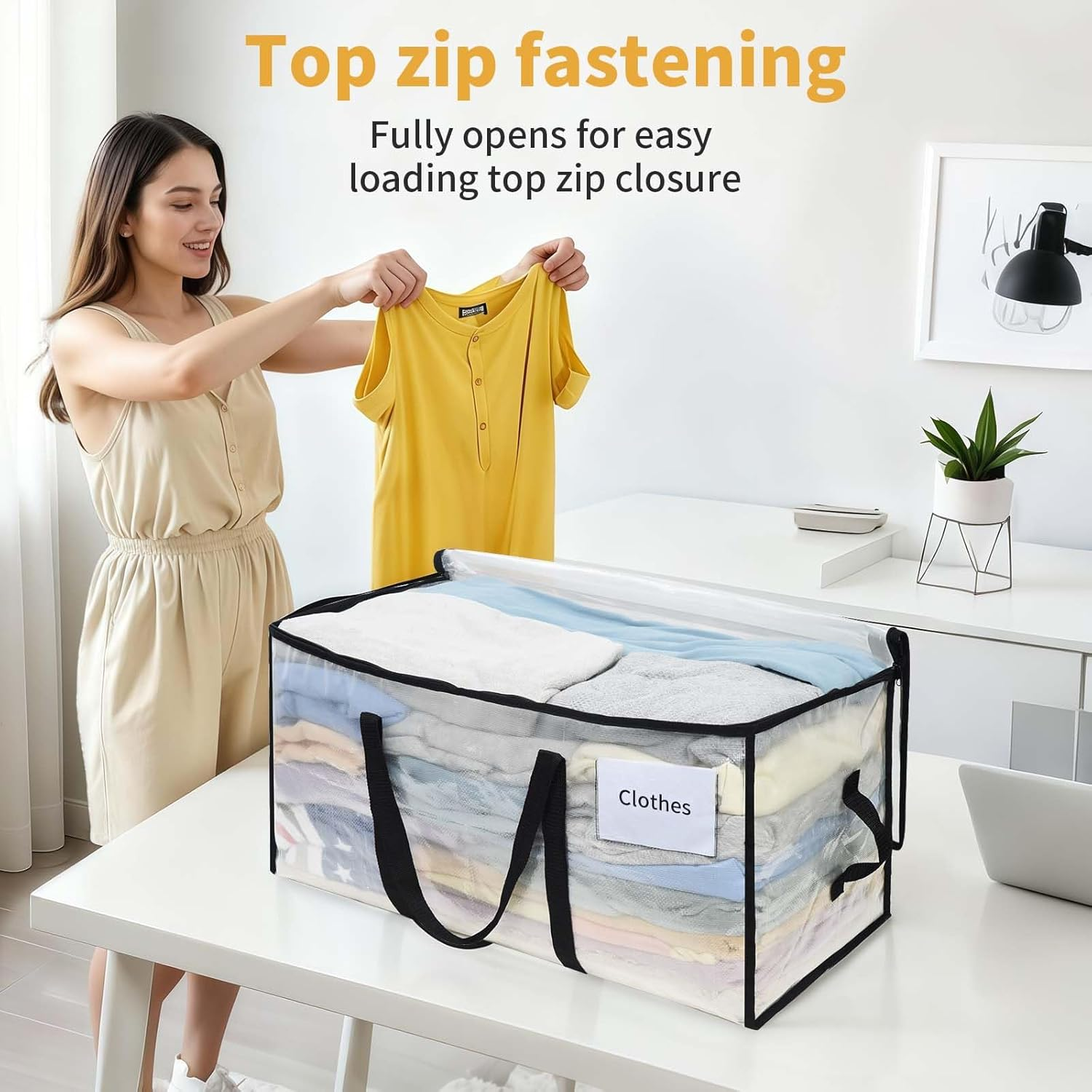 Otraki Pack of 4 Storage Bags with Lid, Large Moving Bags with Zip, Foldable Moving Boxes for Clothes Storage, Moving Boxes for Camping, Bedding Organisation image number 5