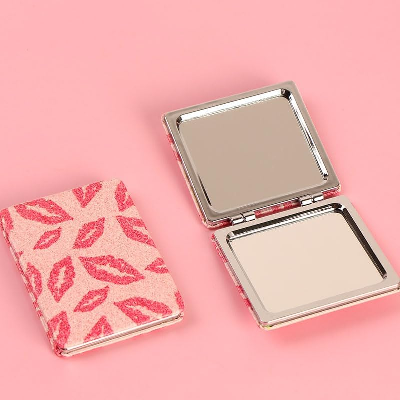 NOIAFZY 2PCS Pink Glitter Rectangular Foldable Mirror, Compact Pocket Vanity Mirror for Purse Travel Camping image number 3