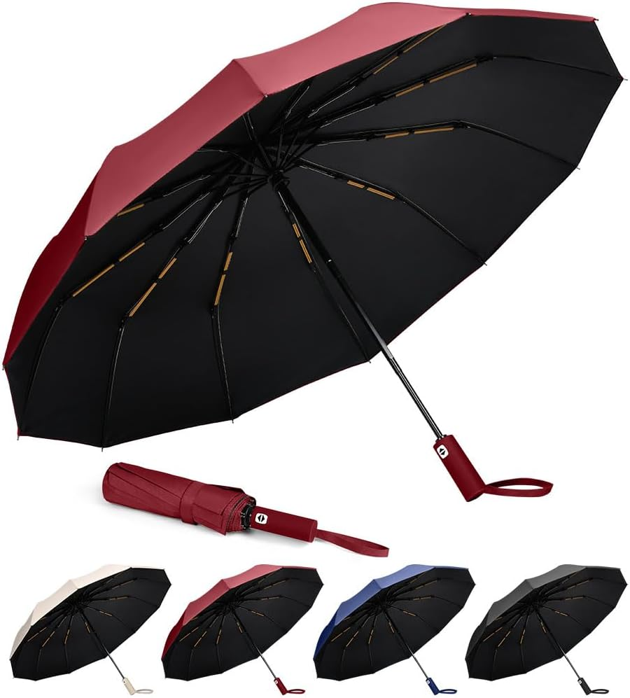 Strong Windproof Automatic Umbrellas, 24 Strong Ribs Umbrella, 99% UV Protection, One Button Auto Open and Close, Compact Travel Umbrella, Portable Folding Umbrella for Men and Women