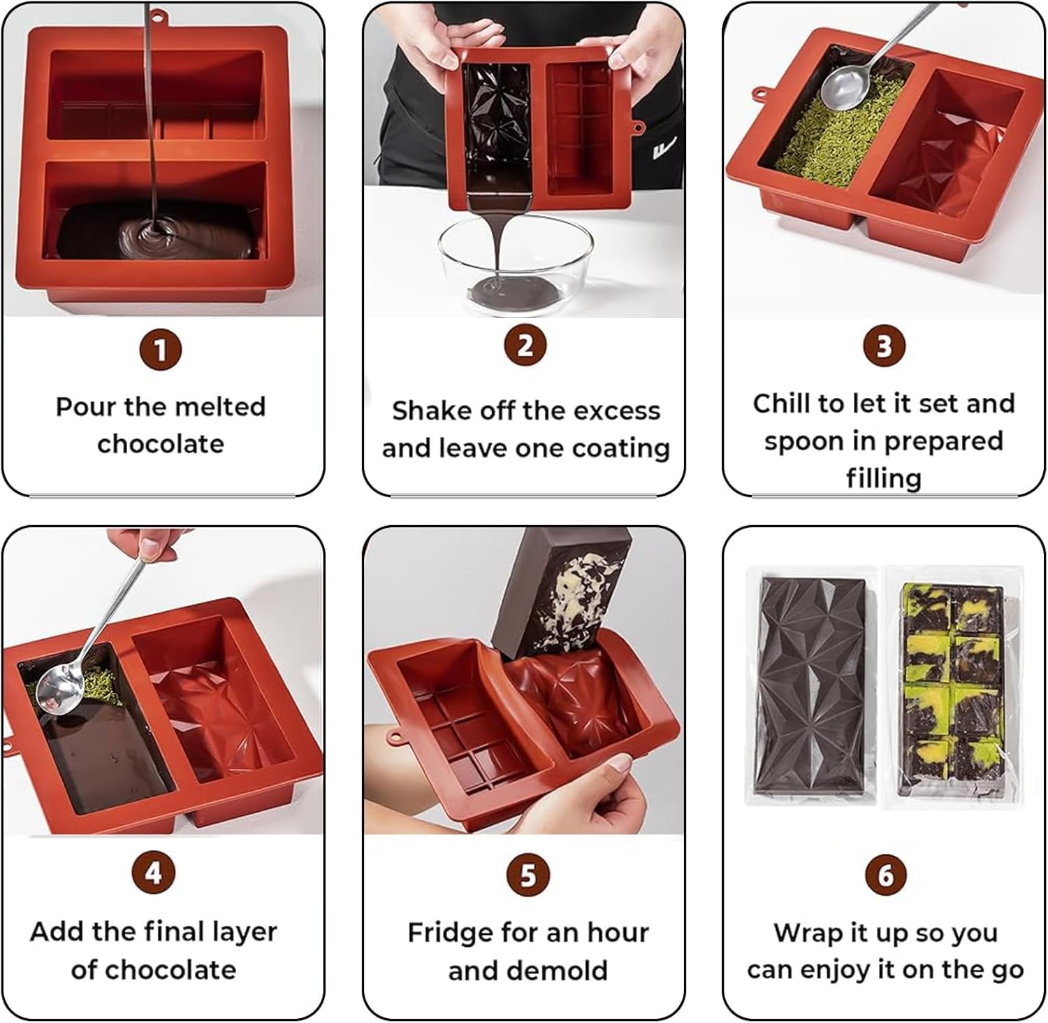 Silicone Deep Chocolate Molds, 2Pcs Silicone Big Chocolate Bar Moulds Deep Chocolate Mould Deep Chocolate Bar Mould Candy Moulds,Deep Chocolate Molds Chocolate Candy Bar Molds Chocolate Bar Moulds image number 3