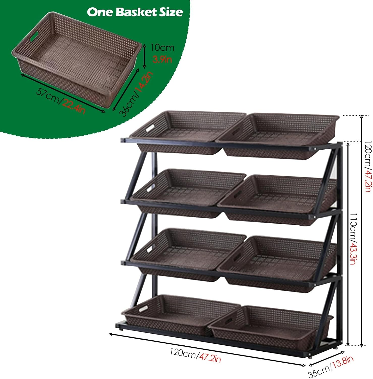 Snack Storage Rack Storage Baskets， Retail Fruit Vegetables Food Holder(120X35X110Cm/47.X13.8X43.3In) image number 2