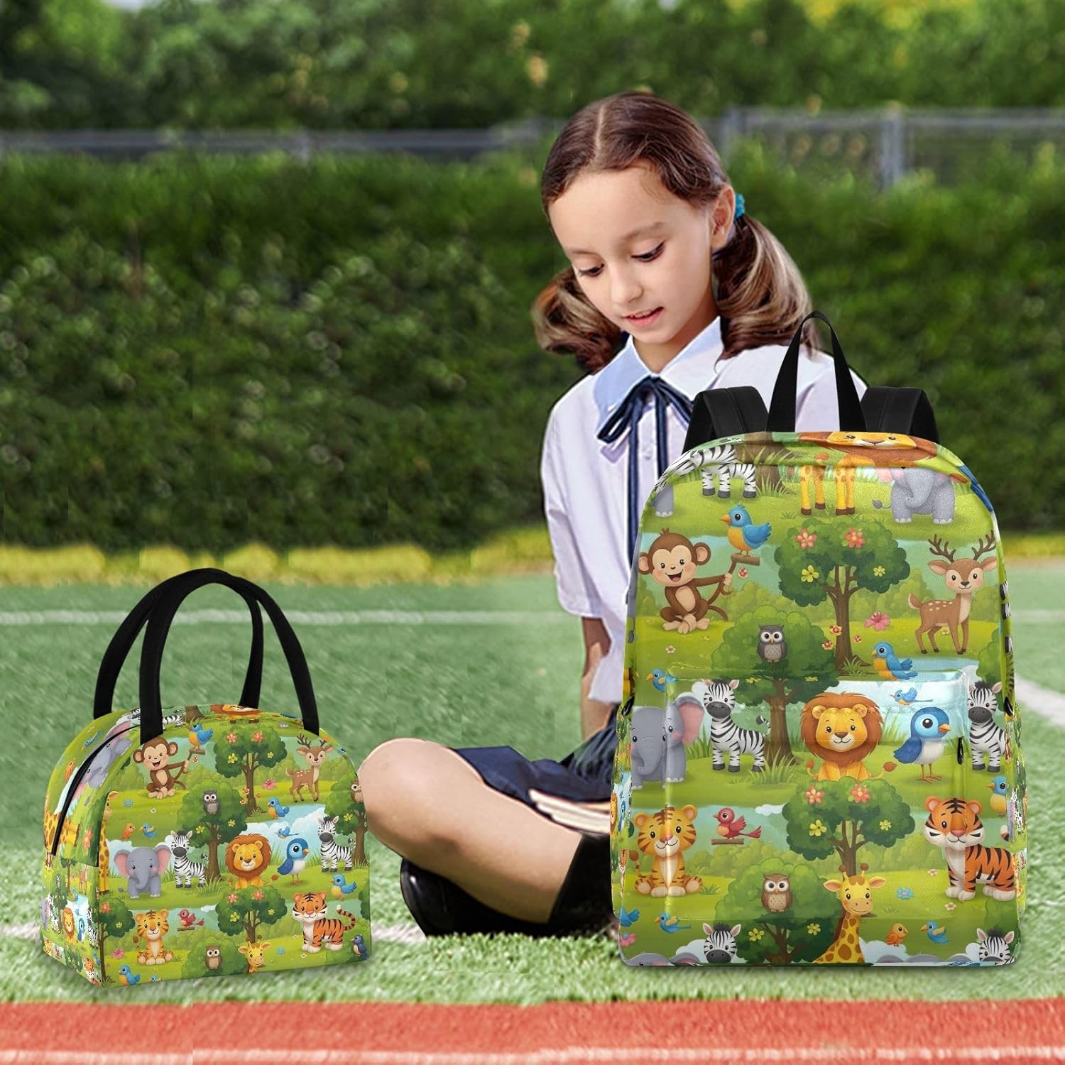 RPLIFE Backpack Lunch Box, Cute Cartoon Animals Giraffe Kids Backpacks with Lunch Bag, School Backpacks for Youth Travel and Daily Use image number 6