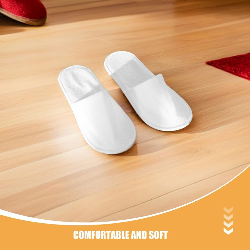 SAFIGLE 30 Pairs White Salon Slippers: Disposable Closed Toe Non-Slip Fleece Cloth Slippers for Guests - 4Mm Thick Soft Sole for Women and Men image number 1